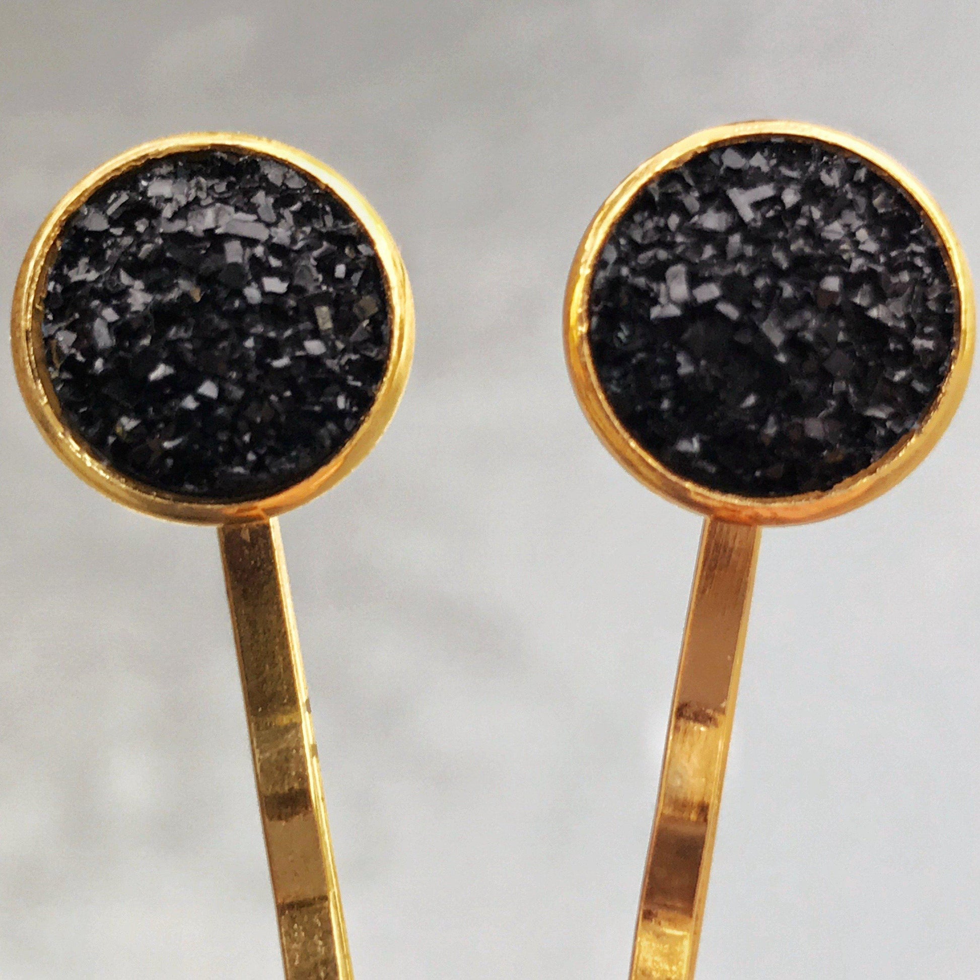 Black & Gold Druzy Hair Pins Set of 2 - Elegant & Versatile Hair Accessories