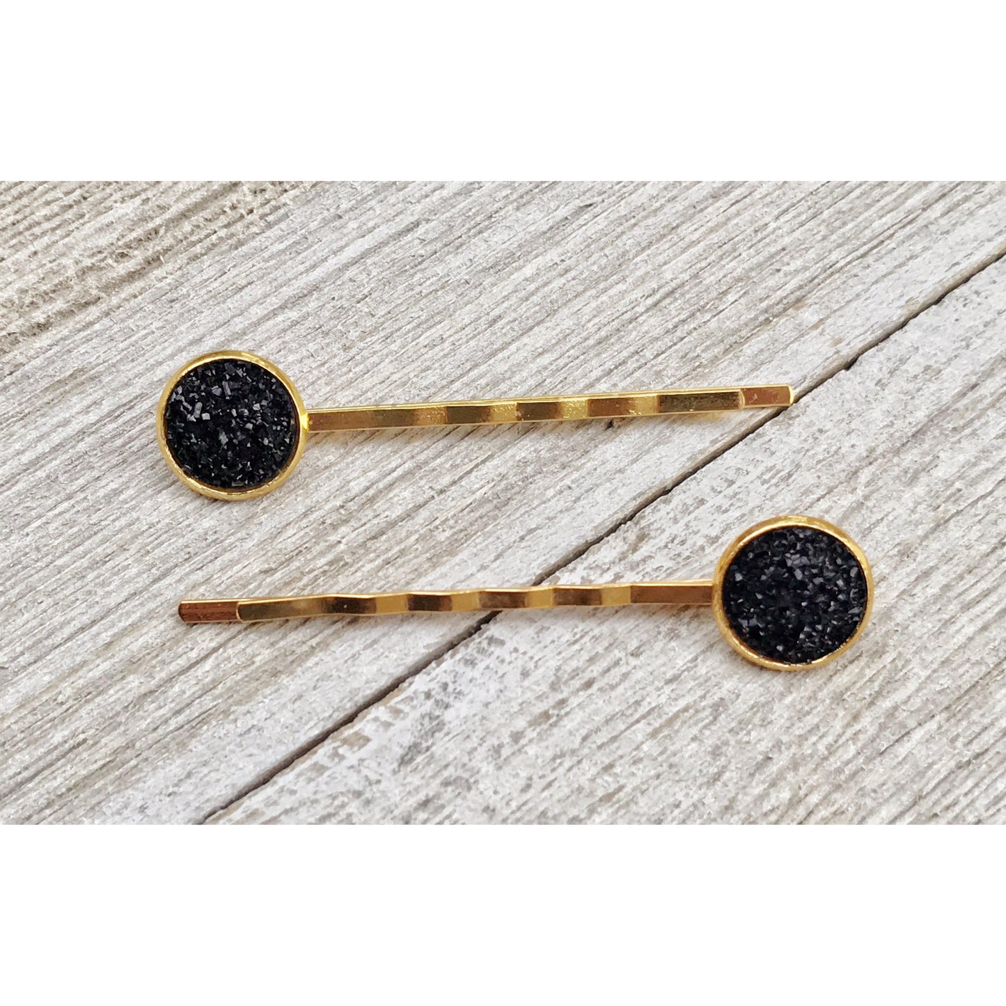 Black & Gold Druzy Hair Pins Set of 2 - Elegant & Versatile Hair Accessories