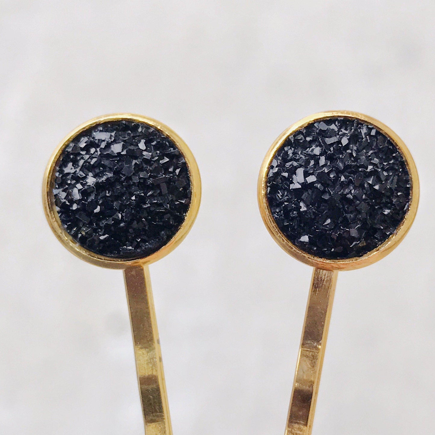 Black & Gold Druzy Hair Pins Set of 2 - Elegant & Versatile Hair Accessories