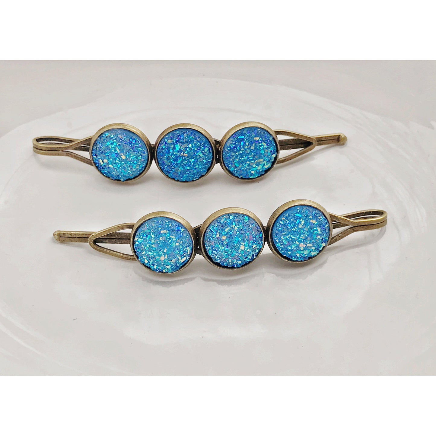 Blue Glitter Druzy Hair Pins - Sparkling & Stylish Hair Accessories