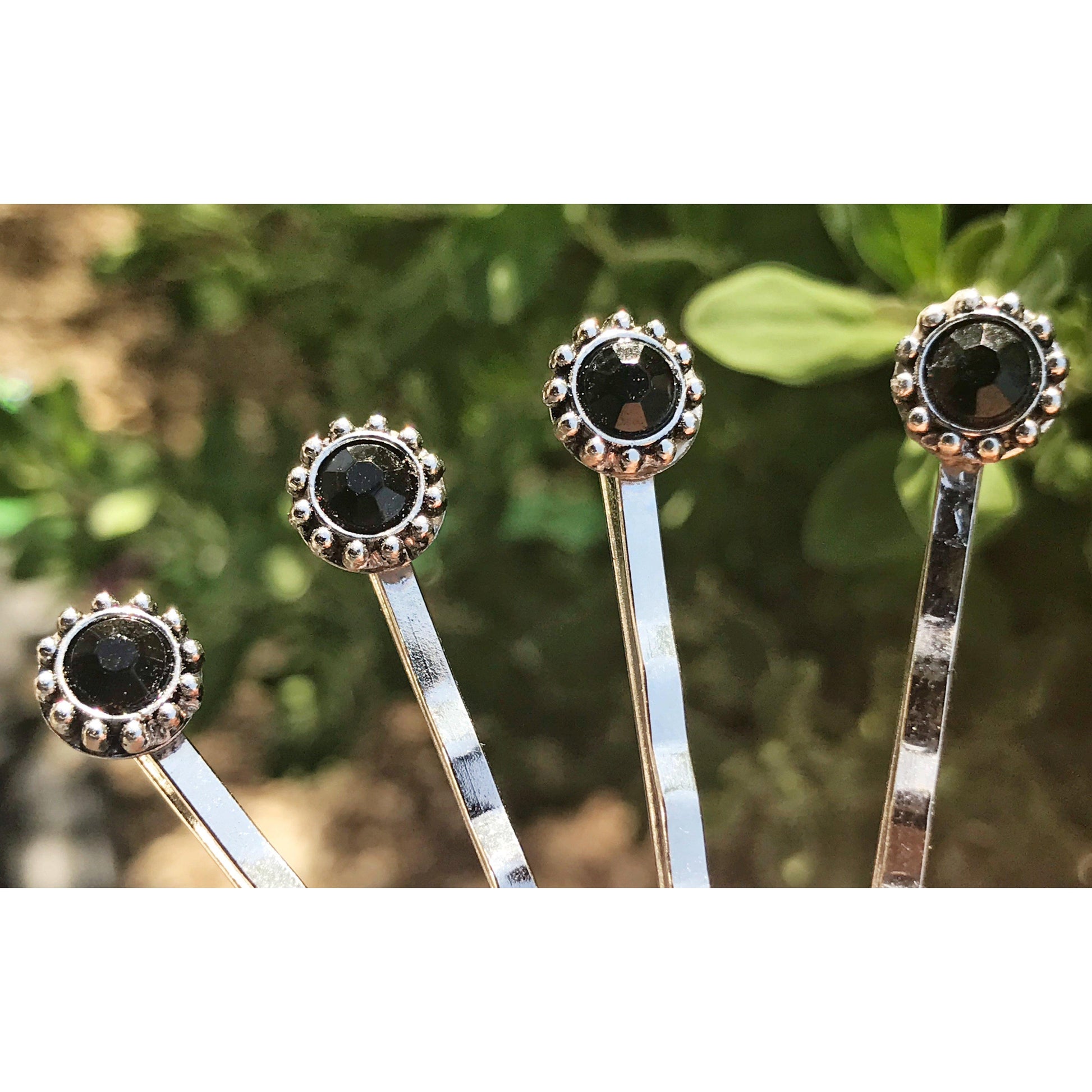 Boho Black Gemstone Hair Pins Set of 4 - Western-Inspired Hair Accessories