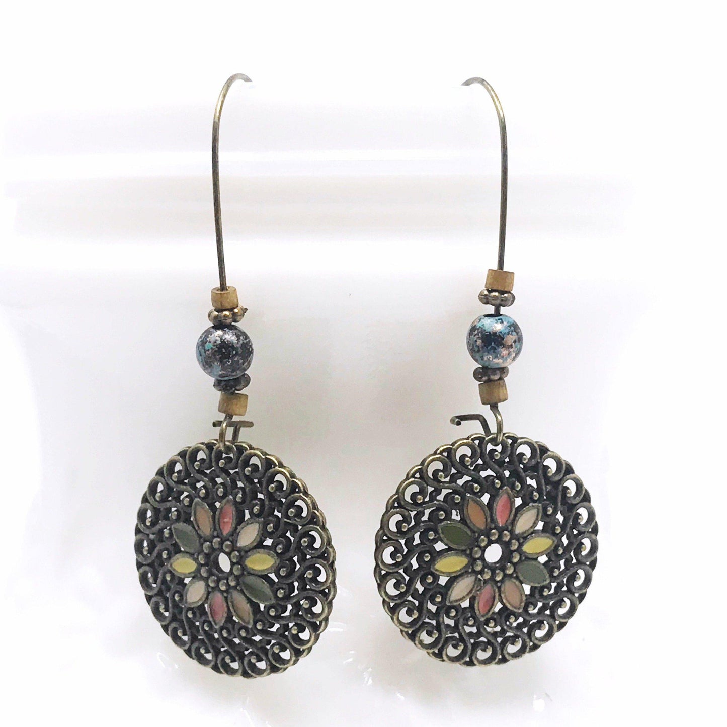Boho Filigree Enamel Earrings – Colorful Dangle Jewelry