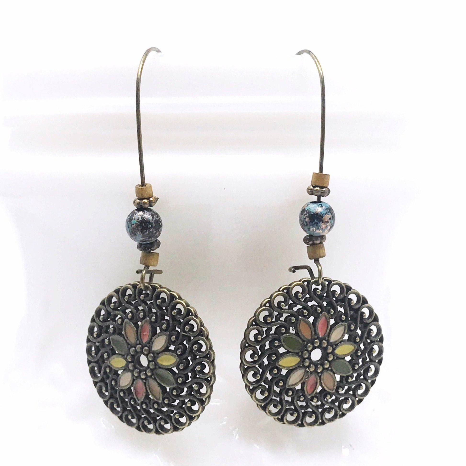 Boho Filigree Enamel Earrings – Colorful Dangle Jewelry