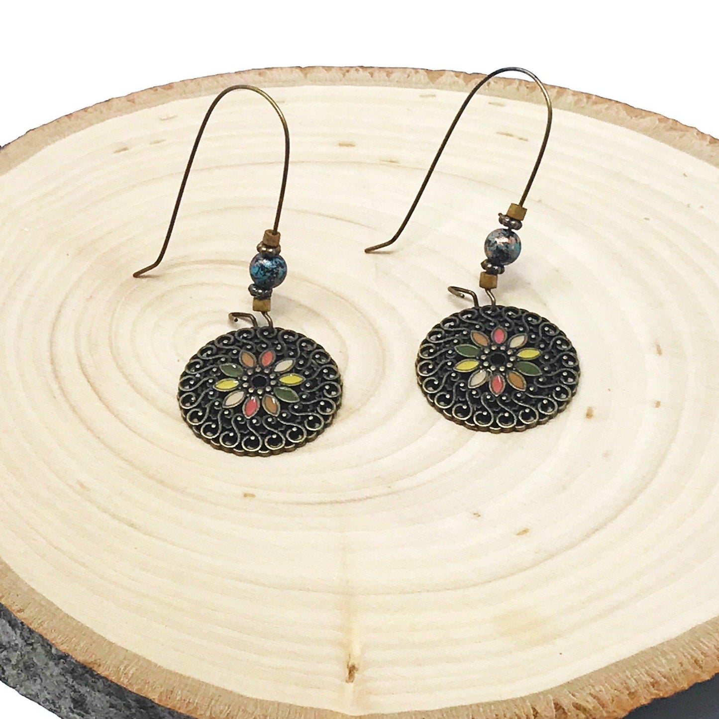 Boho Filigree Enamel Earrings – Colorful Dangle Jewelry