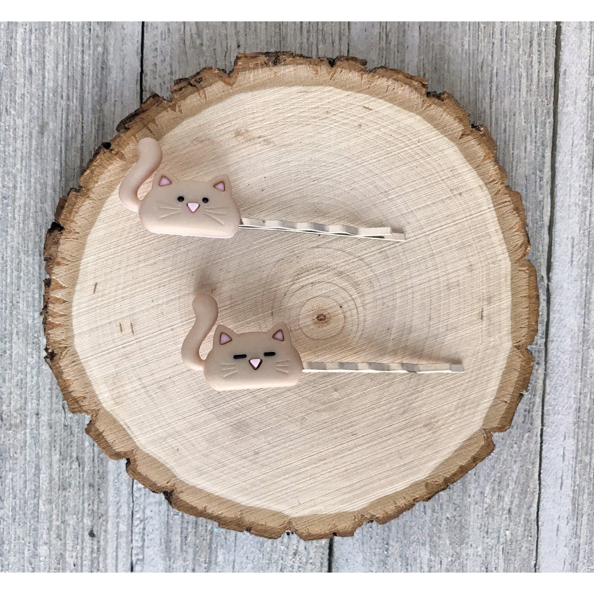 Tan Cat Hair Pins - Cute Hair Accessories for Feline Fans