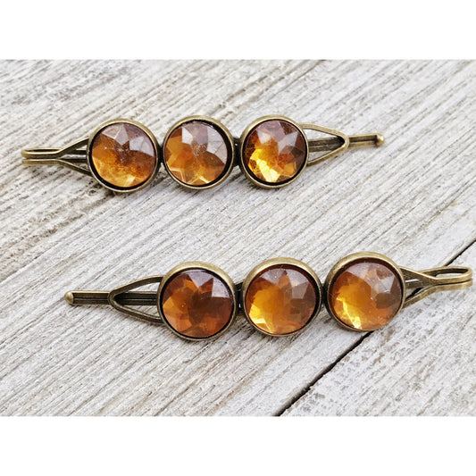 Citrine Topaz Hair Pin - Cute Bobby Pin & Barrette for Women's Hairstyles | Brown Hair Clip & Bobby Pin Set