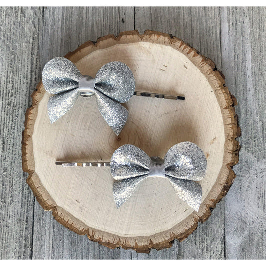 Glitter Bow Hair Pin, Womens Hair Clip, Flower Girl Hair Pin, Girls Hair Accessory, Silver Bobby Pin