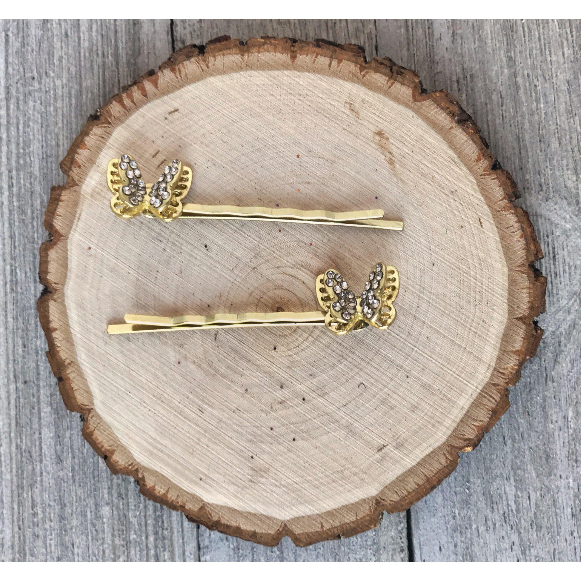 Gold Rhinestone Butterfly Hair Pins - Elegant Accessories for Women's Hairstyles