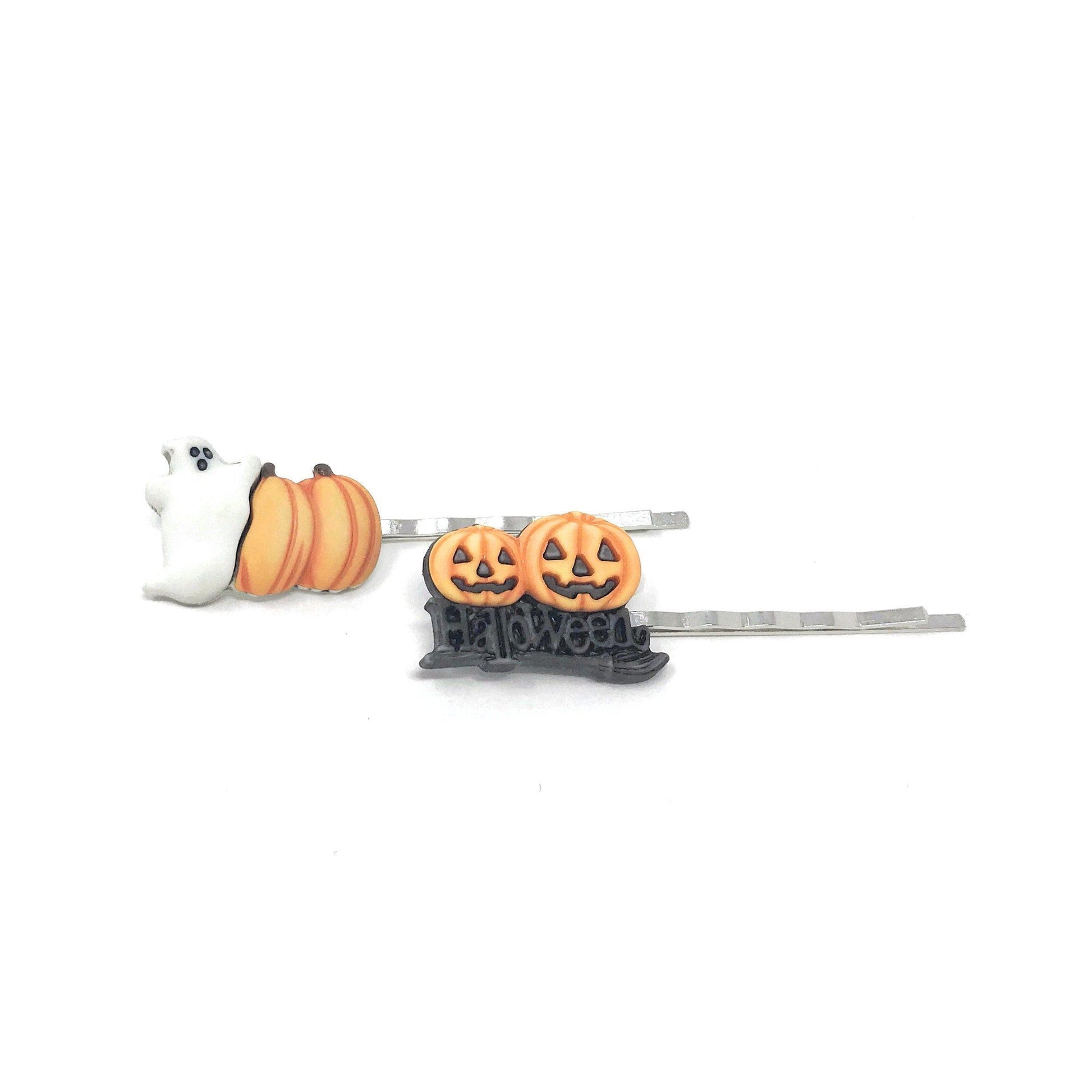 Halloween White Ghost and Pumpkin Hair Pins