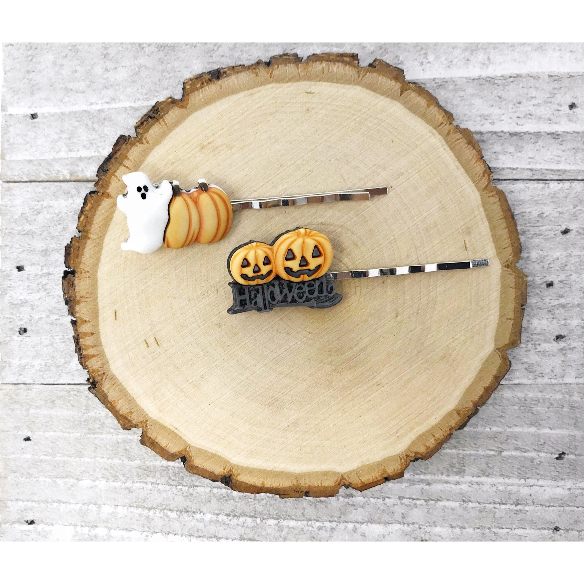 Halloween White Ghost and Pumpkin Hair Pins