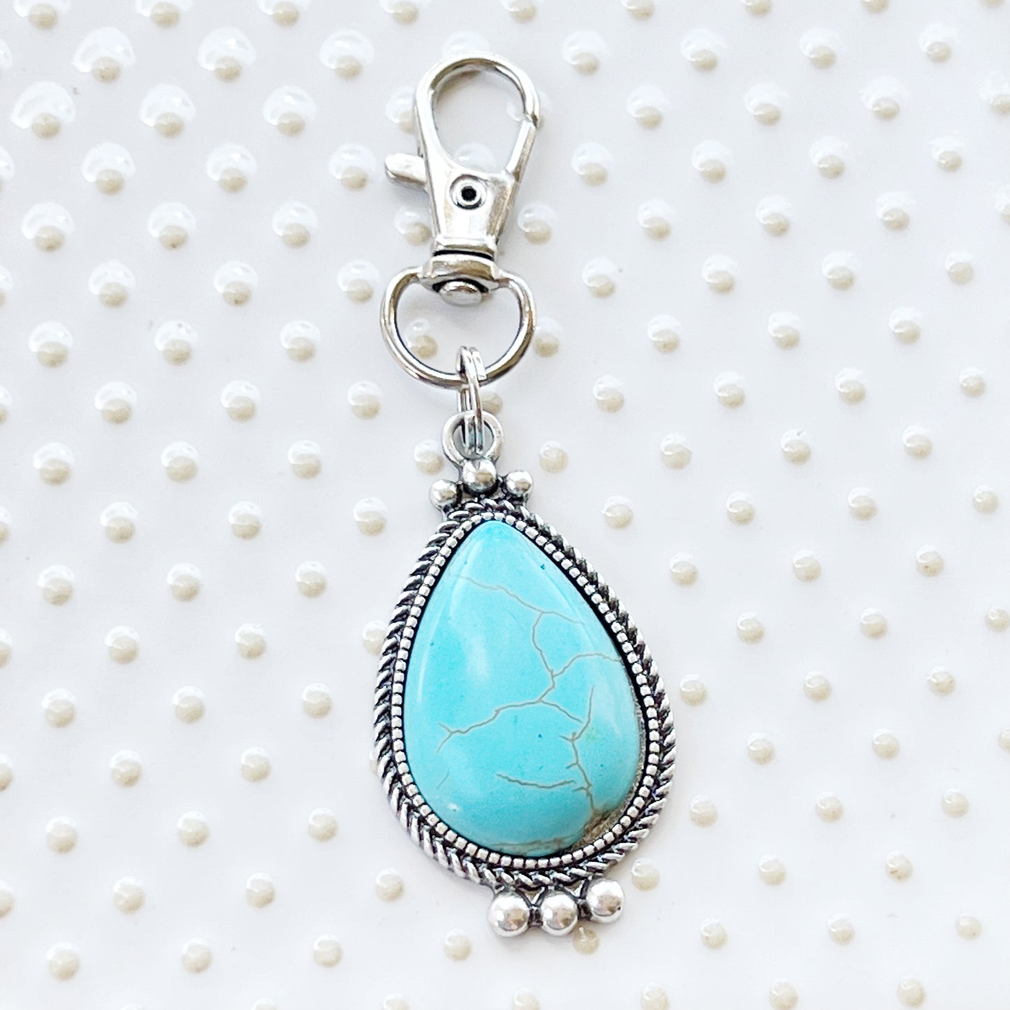 Teardrop Turquoise Purse Charm – Silver Boho Western Bag Accessory