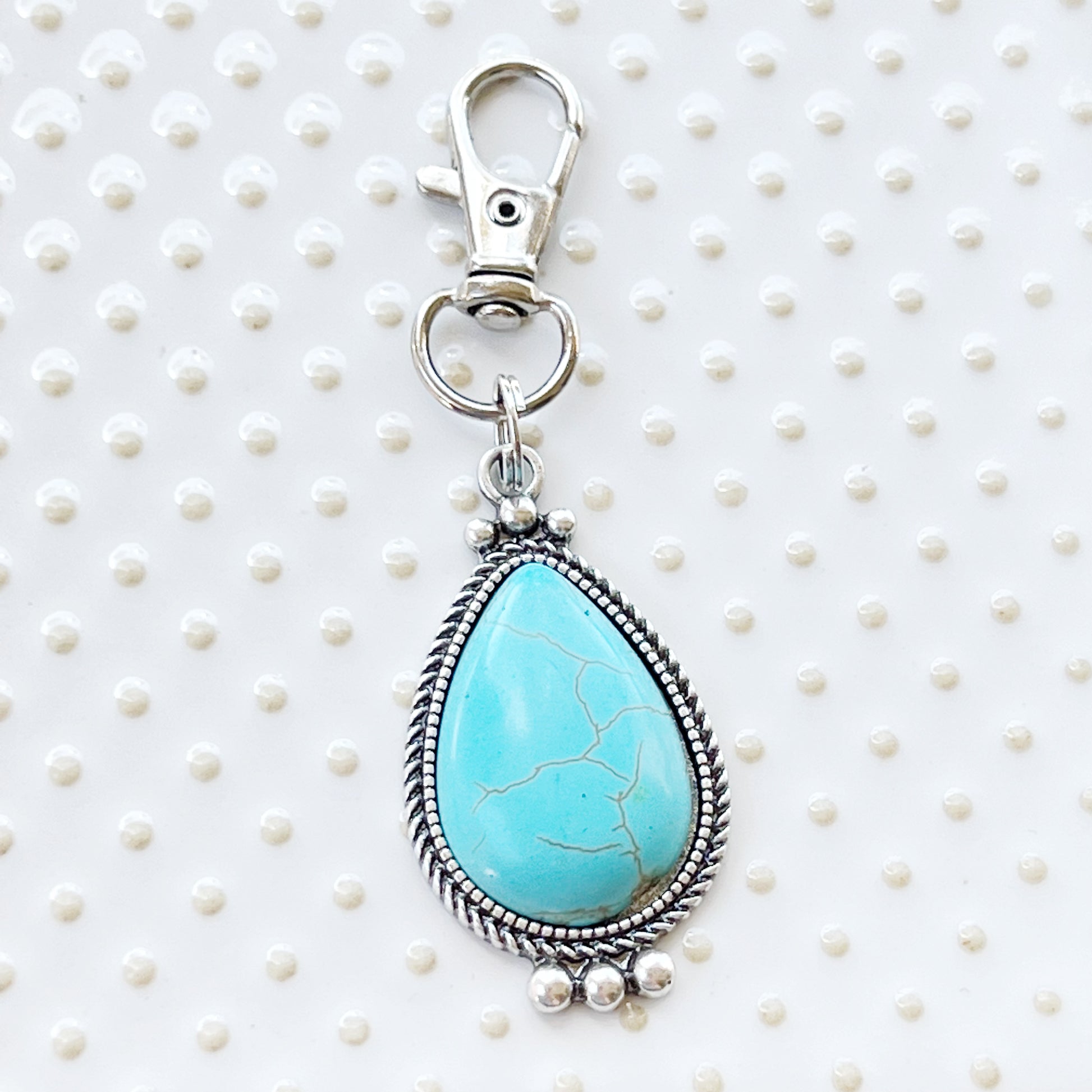 Teardrop Turquoise Purse Charm – Silver Boho Western Bag Accessory
