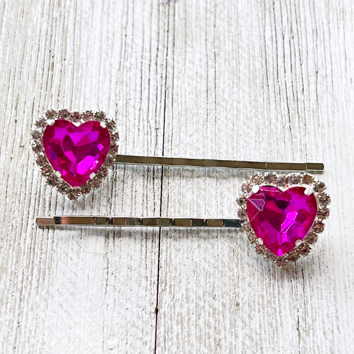 Pink Rhinestone Heart Hair Pins