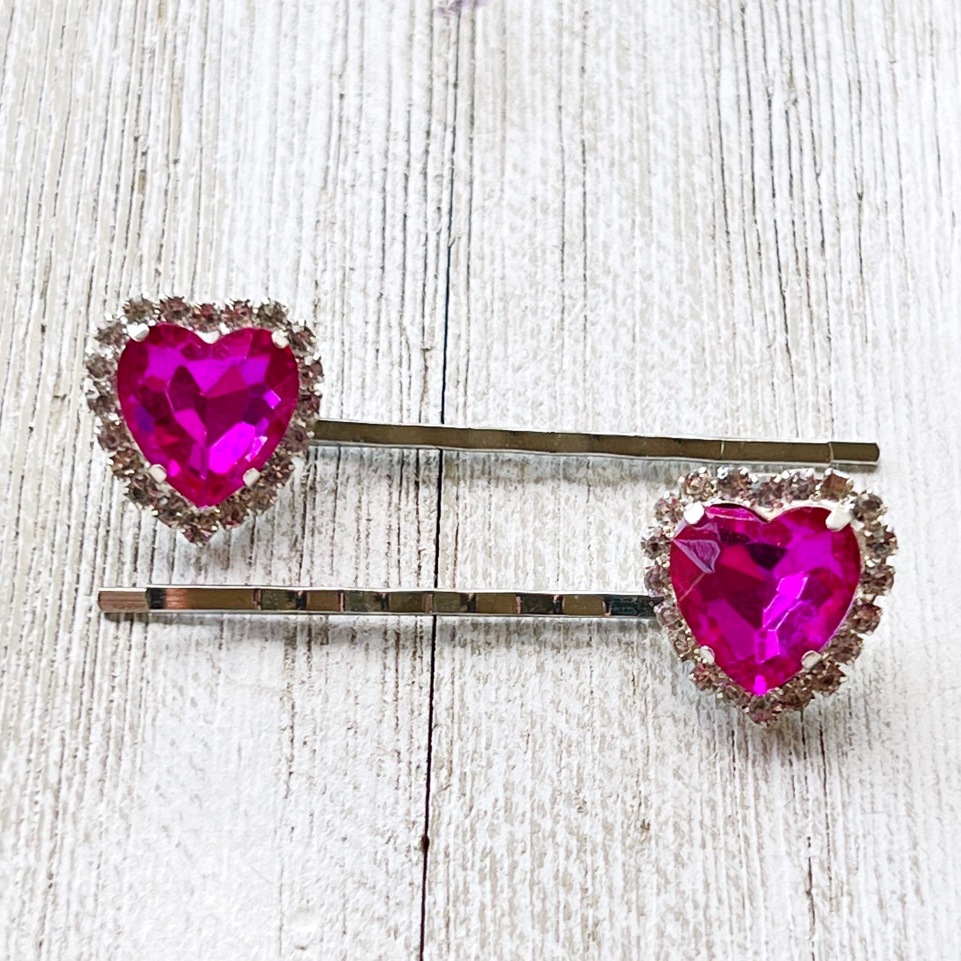 Pink Rhinestone Heart Hair Pins