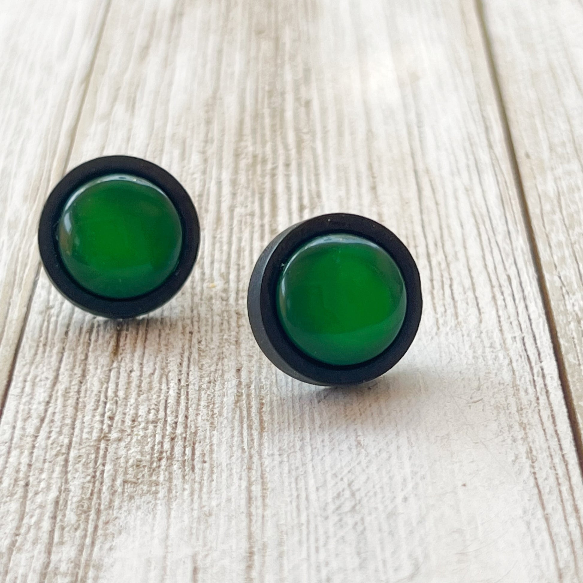 Green Resin Black Wood Unisex Stud Earrings - Stylish & Versatile Accessories