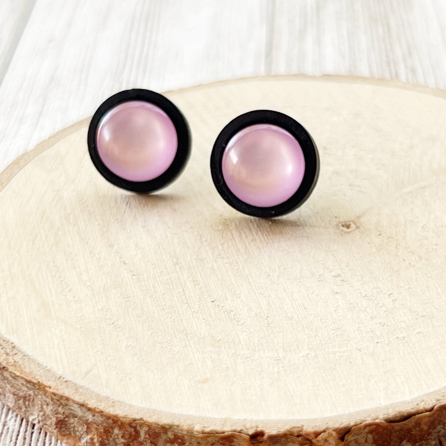 Purple Resin Black Wood Unisex Stud Earrings - Unique & Stylish Accessories