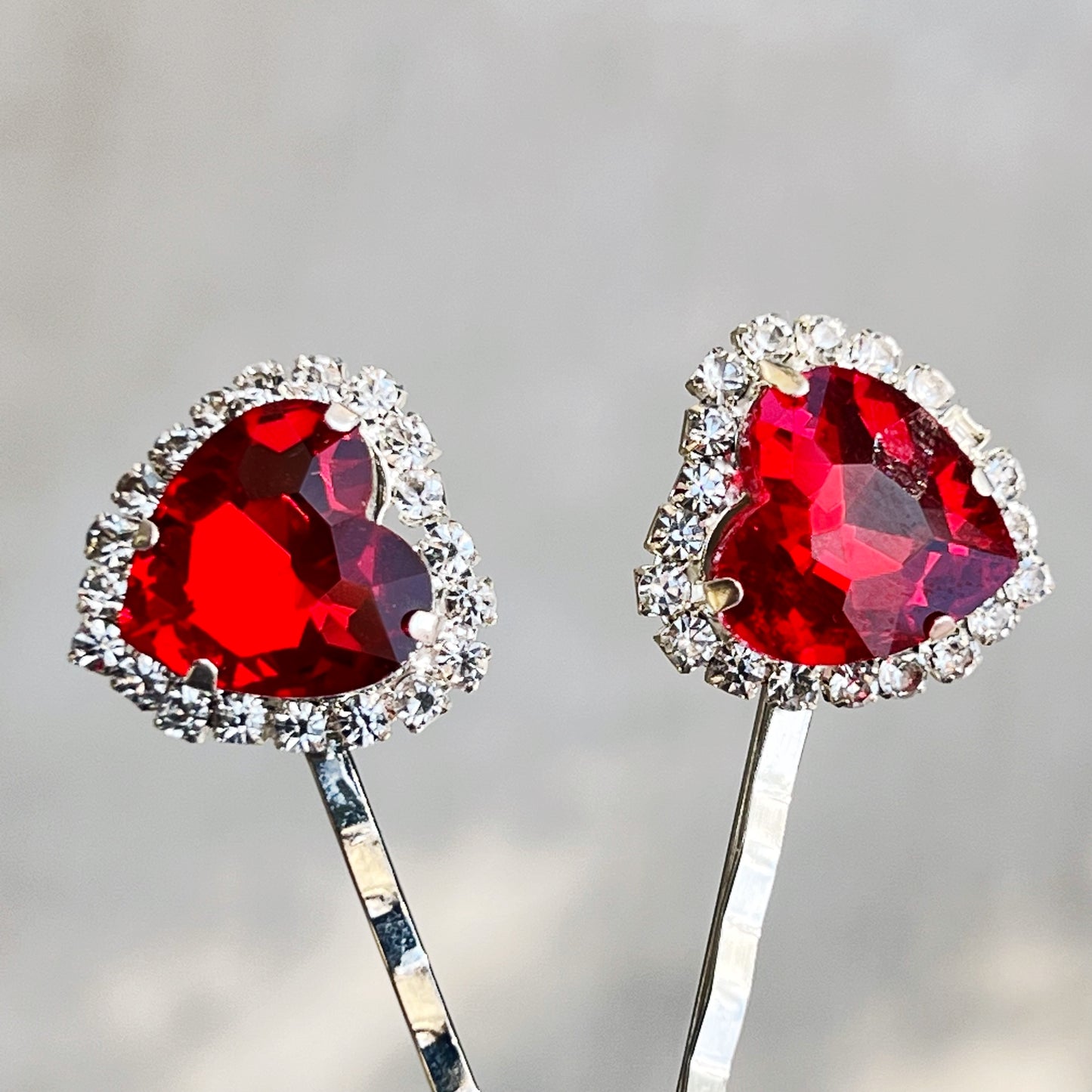 Red Rhinestone Heart Hair Pins