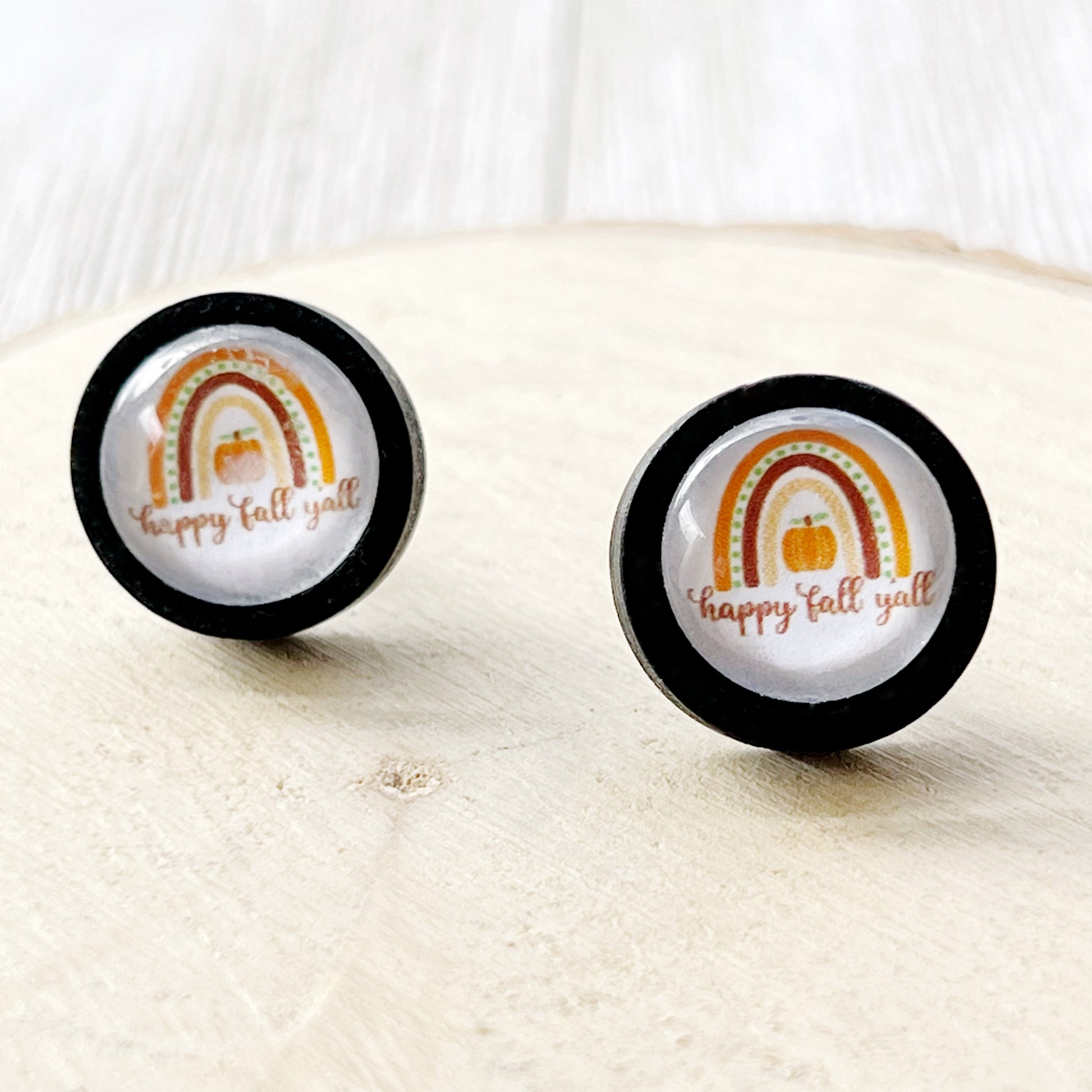 Boho Rainbow Happy Fall Y’all Stud Earrings - Festive Autumn Accessories