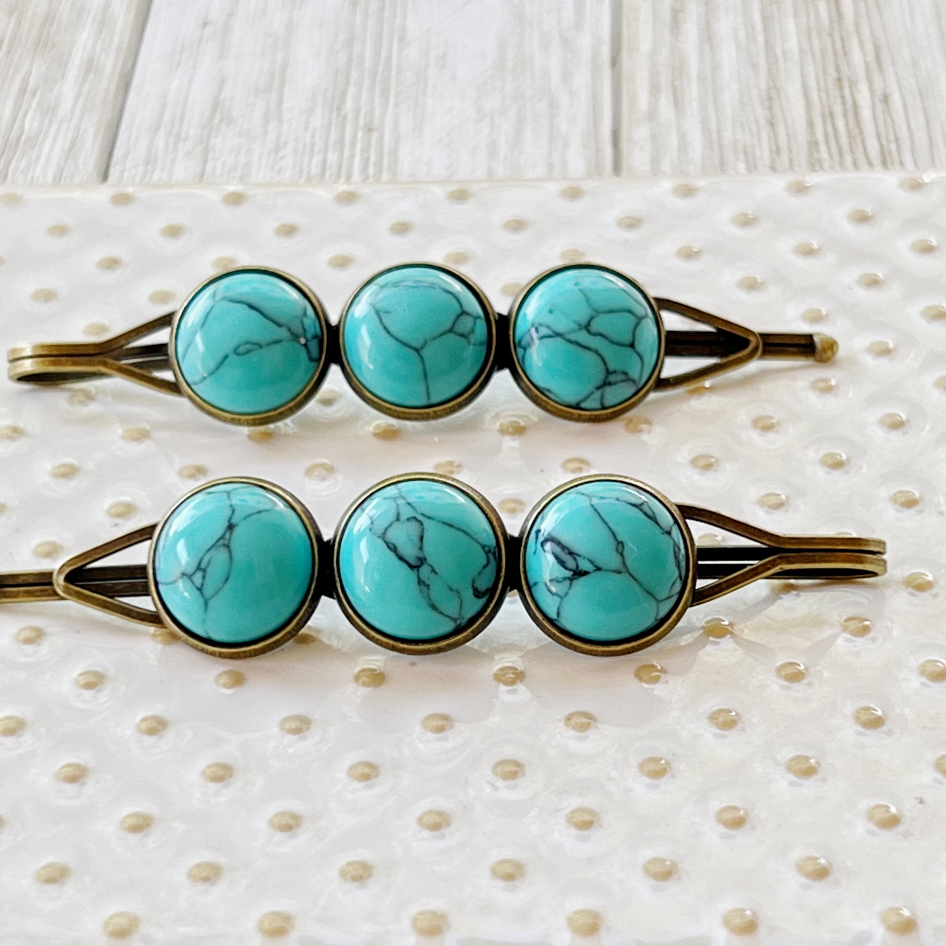 Turquoise Hair Pins - Western Cowgirl Decorative Brass Bobby Pins, Women's Southwestern Hair Accessories
