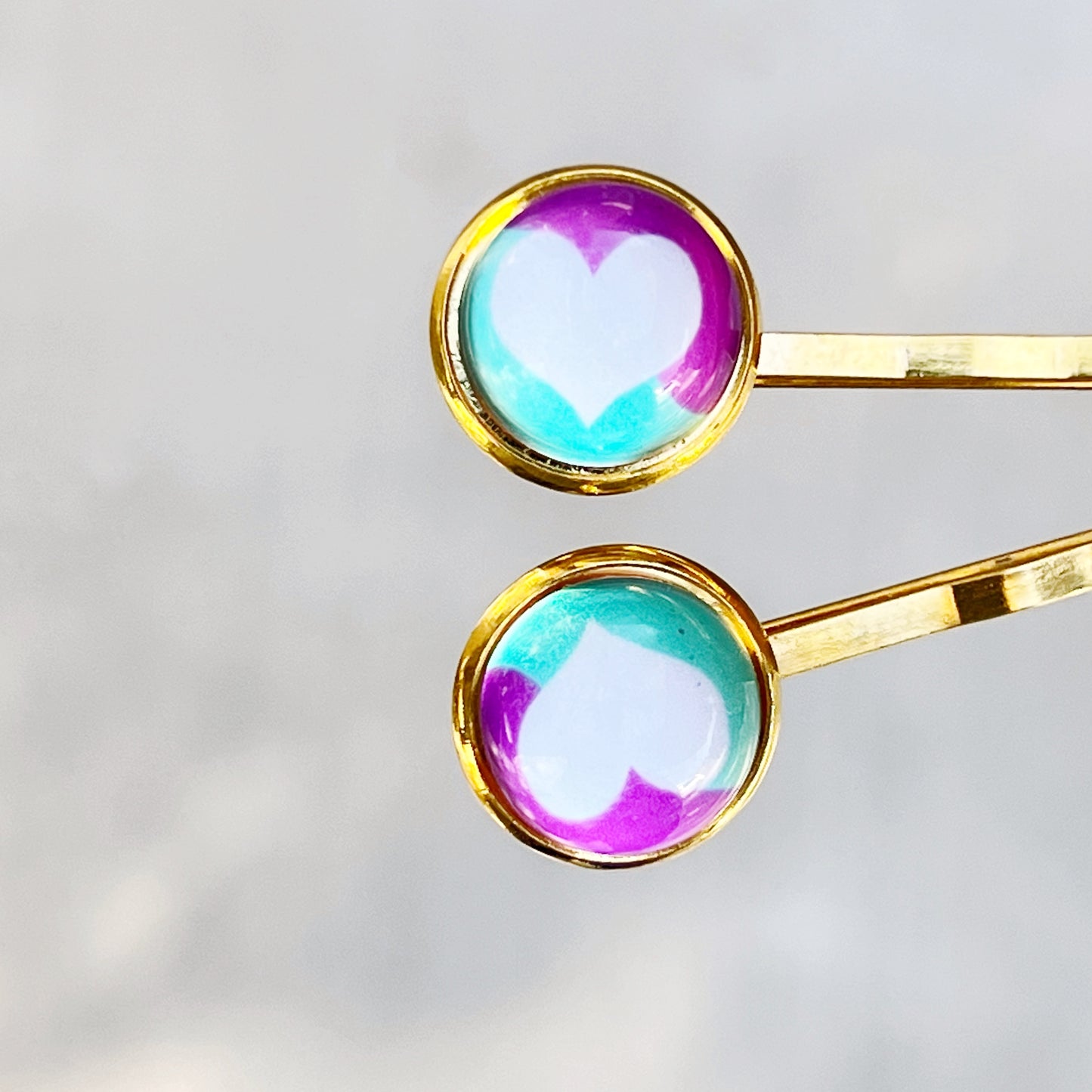 White, Purple and Teal Heart Hair Pins