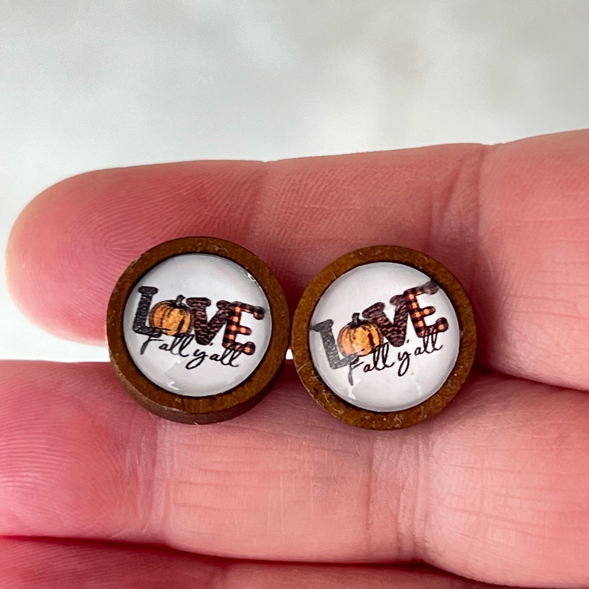 Love Fall Y’all Pumpkin Wood Stud Earrings - Festive & Stylish Accessories