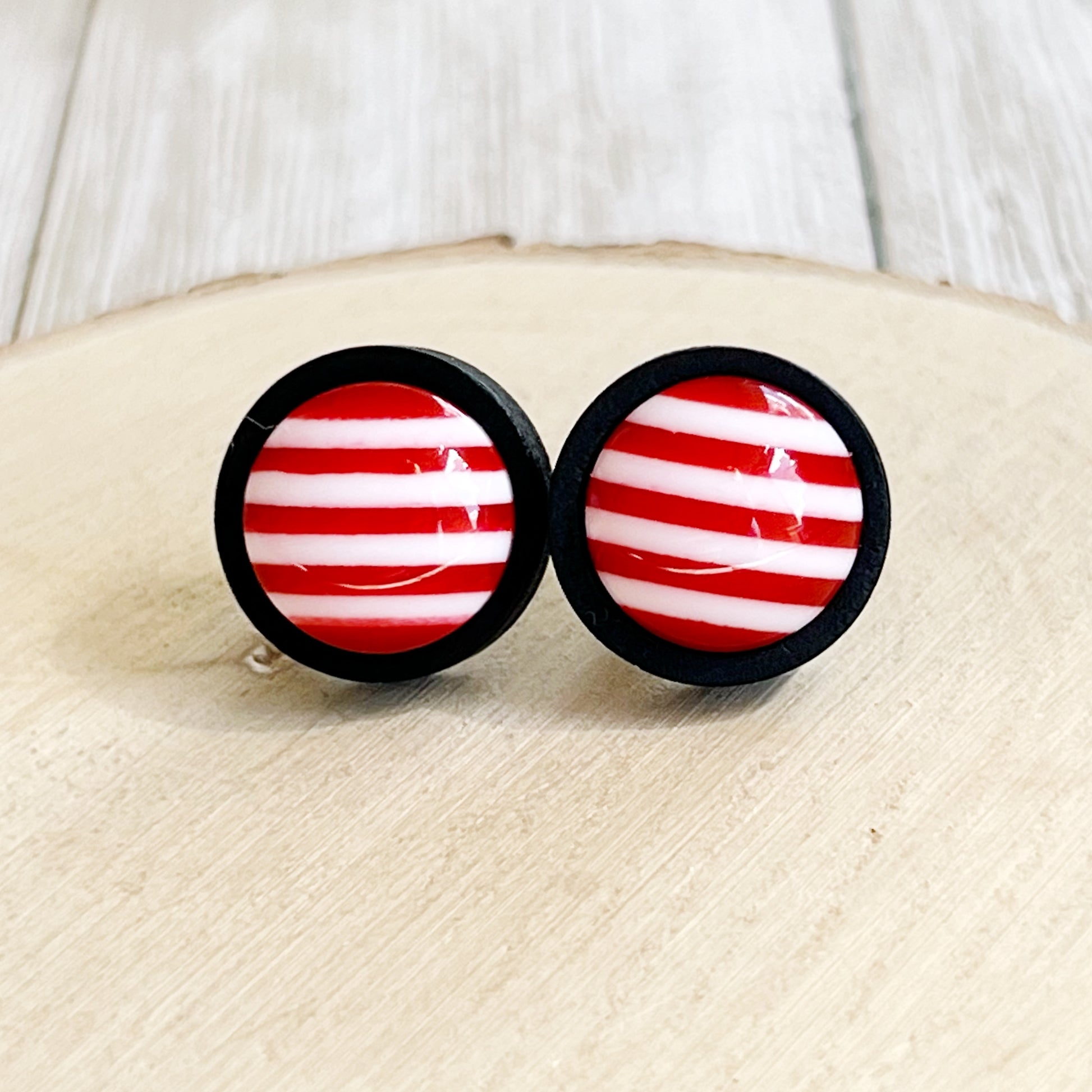 Peppermint Stripe Stud Earrings – Red & White Holiday Candy Cane Jewelry