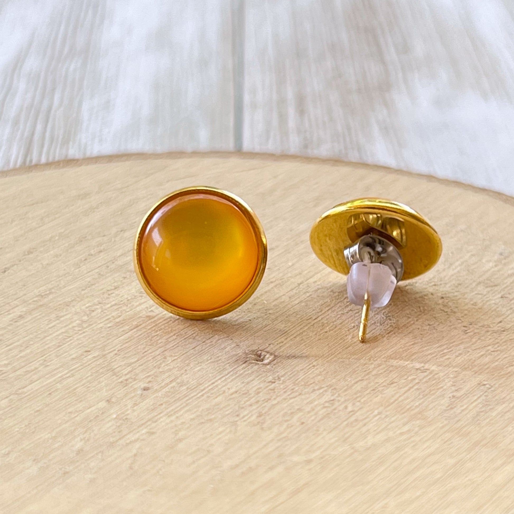 Orange Resin Gold Stud Earrings - Stylish & Vibrant Accessories