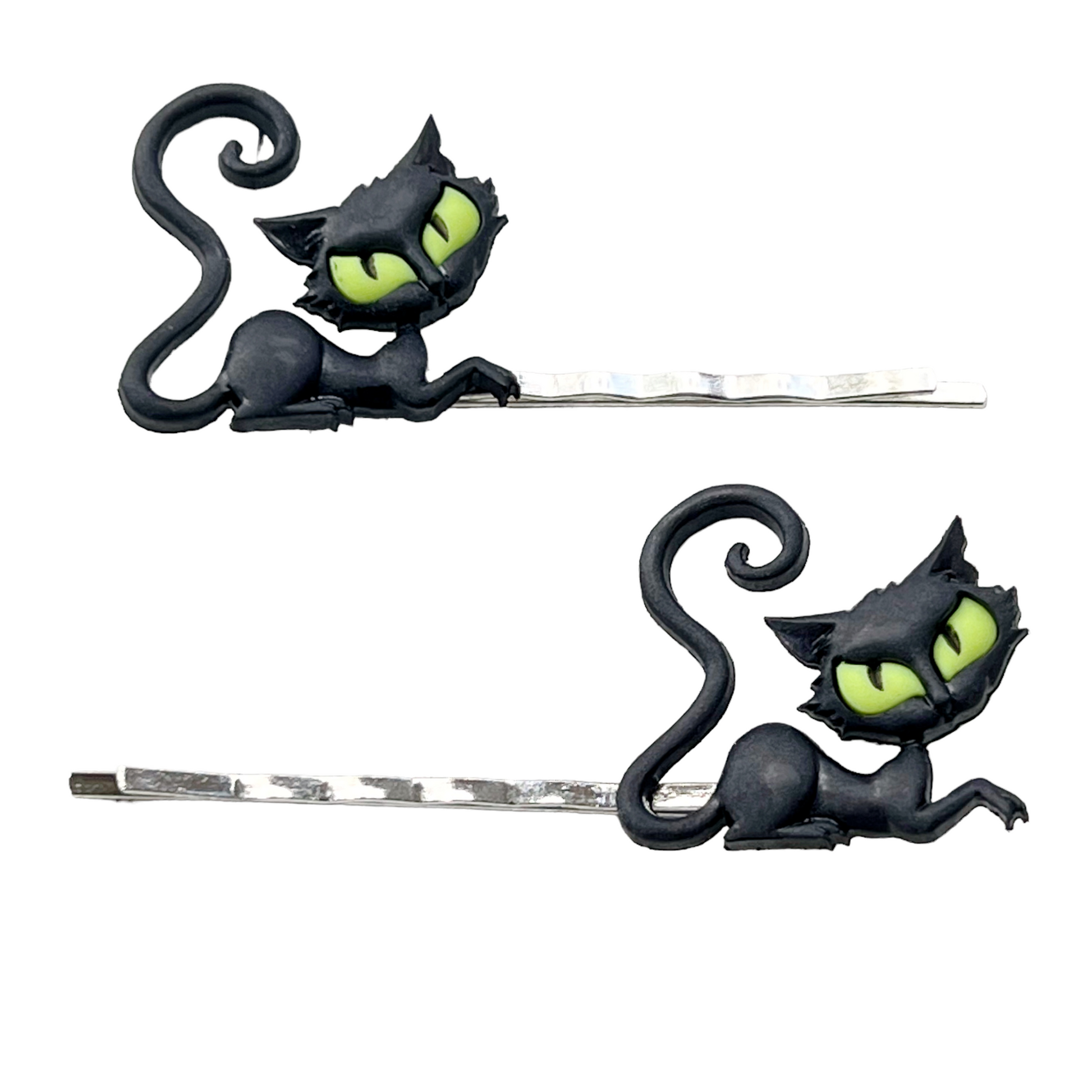 Green Halloween Black Spooky Cat Hair Pins