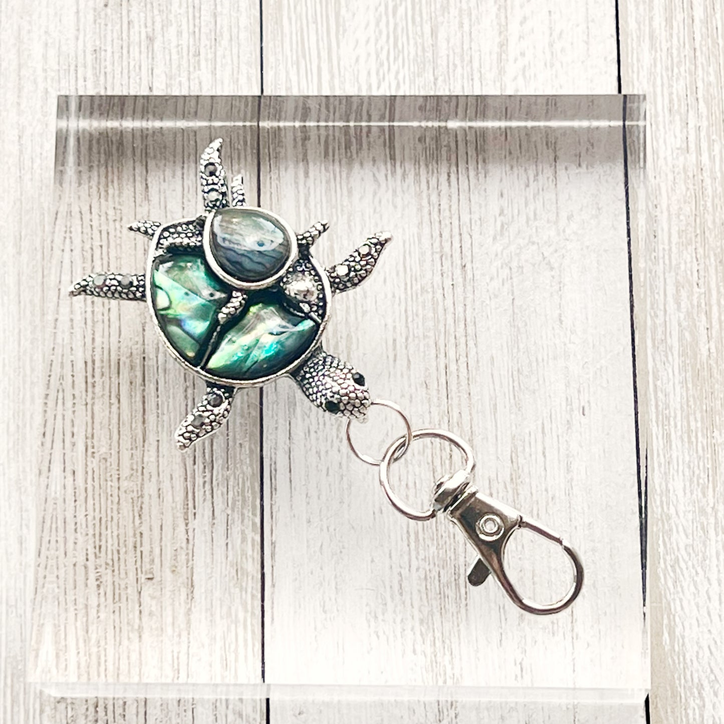 Turtle with Baby Purse Charm with Natural Abalone - Adorable Coastal-Inspired Accessory
