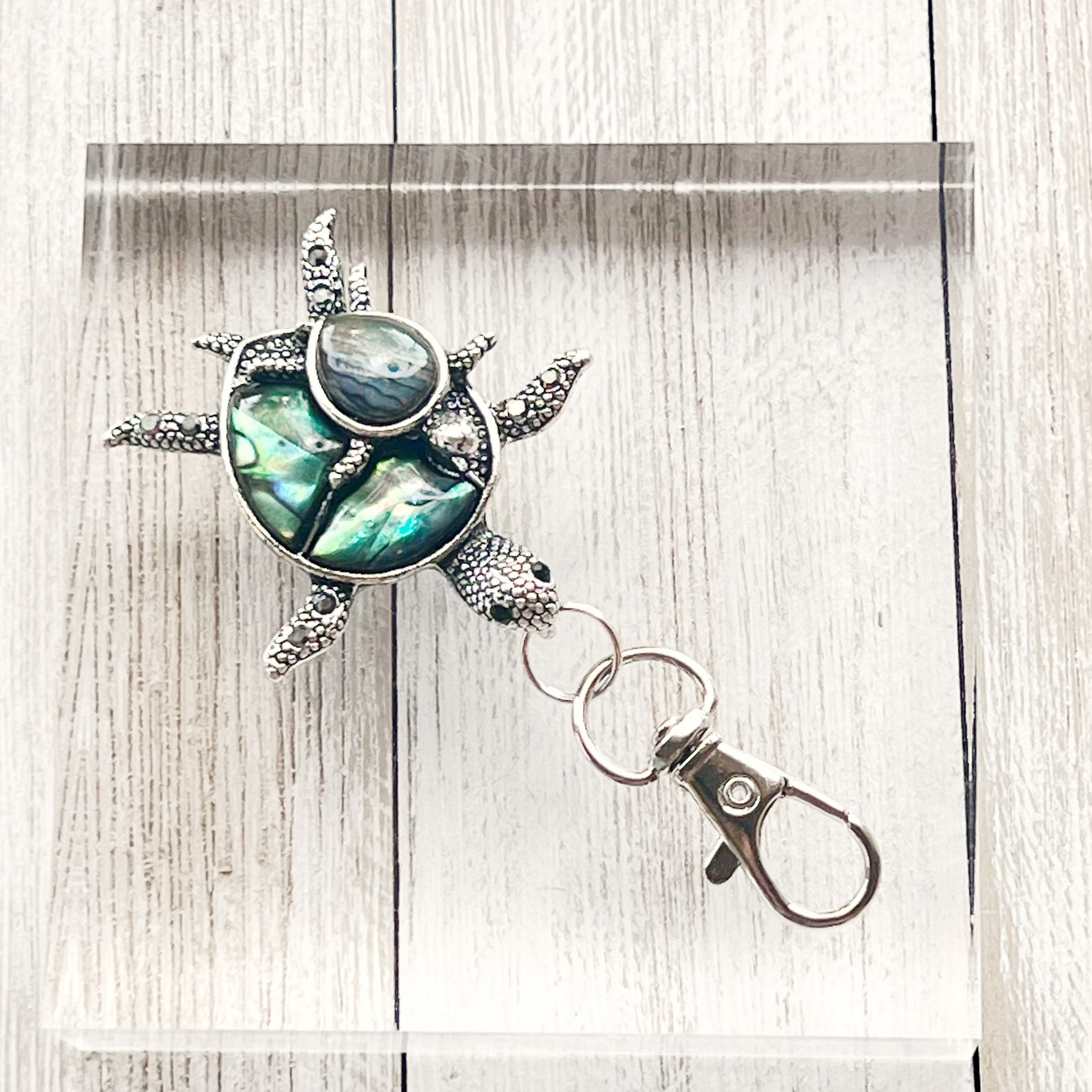Turtle with Baby Purse Charm with Natural Abalone - Adorable Coastal-Inspired Accessory