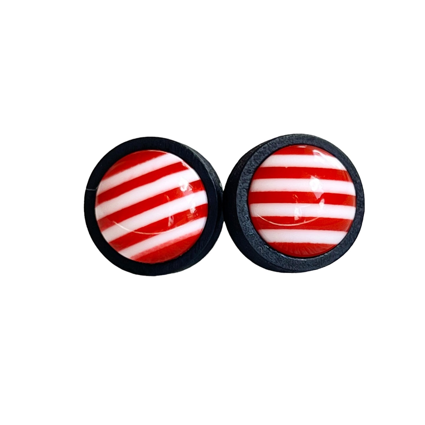 Peppermint Stripe Stud Earrings – Red & White Holiday Candy Cane Jewelry