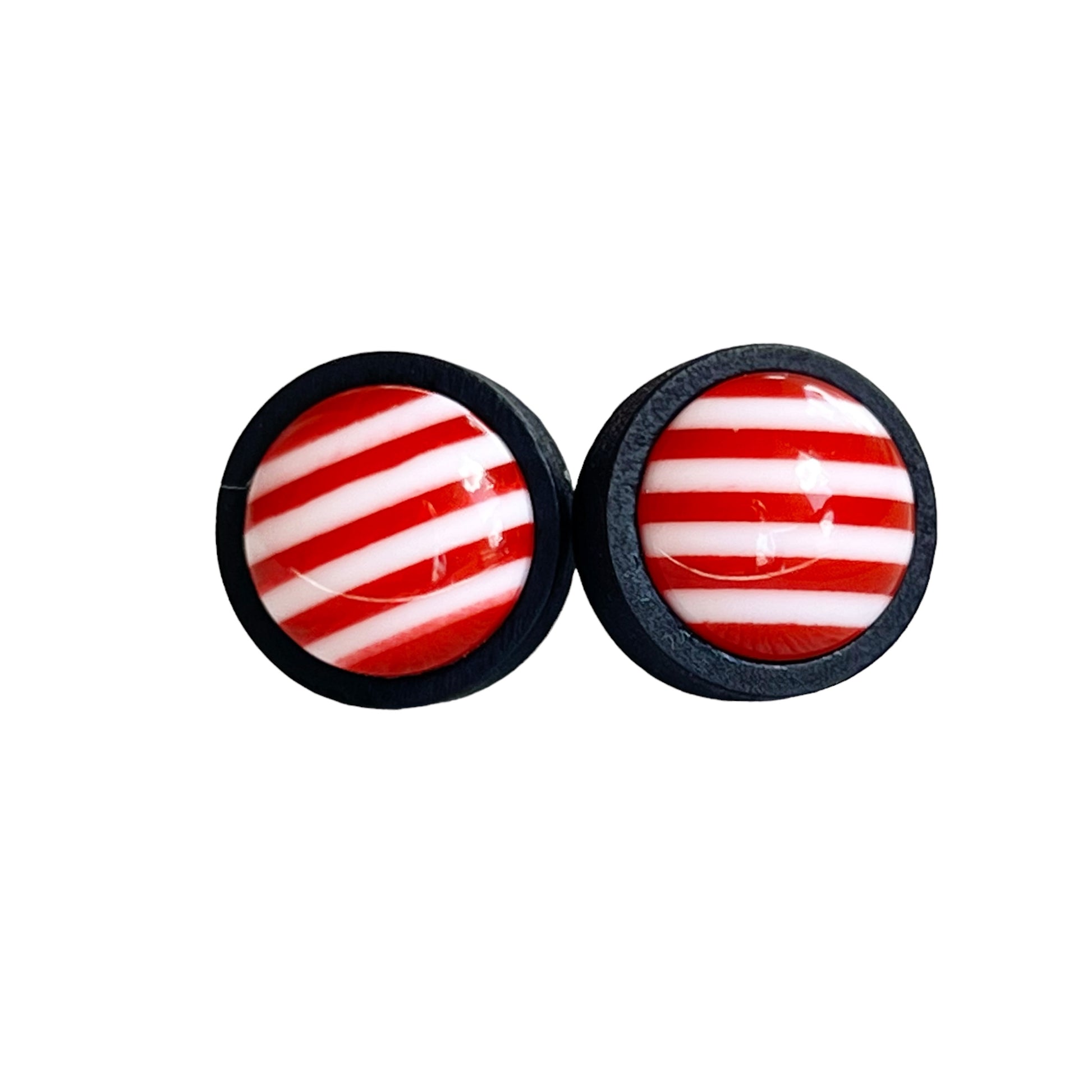 Peppermint Stripe Stud Earrings – Red & White Holiday Candy Cane Jewelry