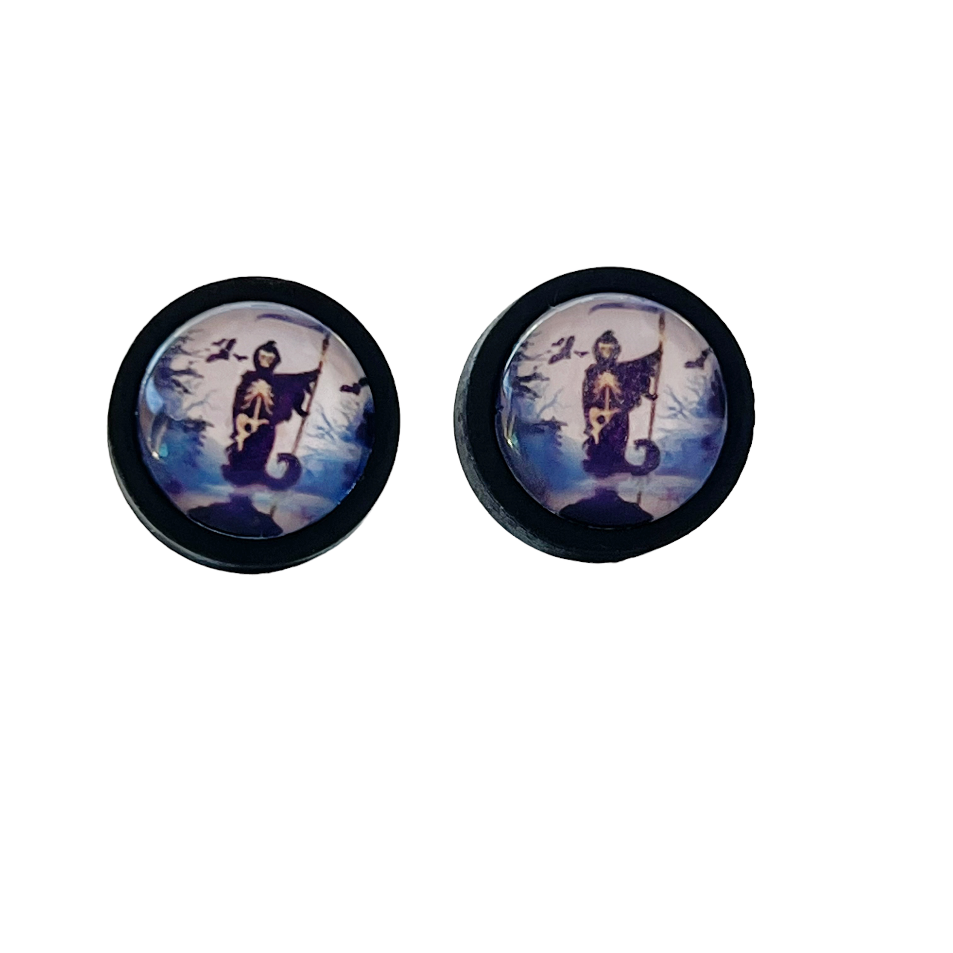 Grim Reaper Black Wood Stud Earrings - Spooky and Stylish Halloween Accessories
