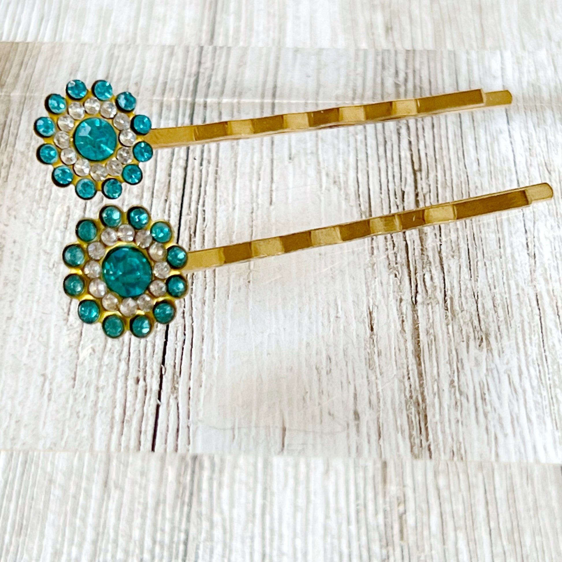 Blue Rhinestone Flower Hair Pins - Elegant and Sparkling Floral Hair Accessories