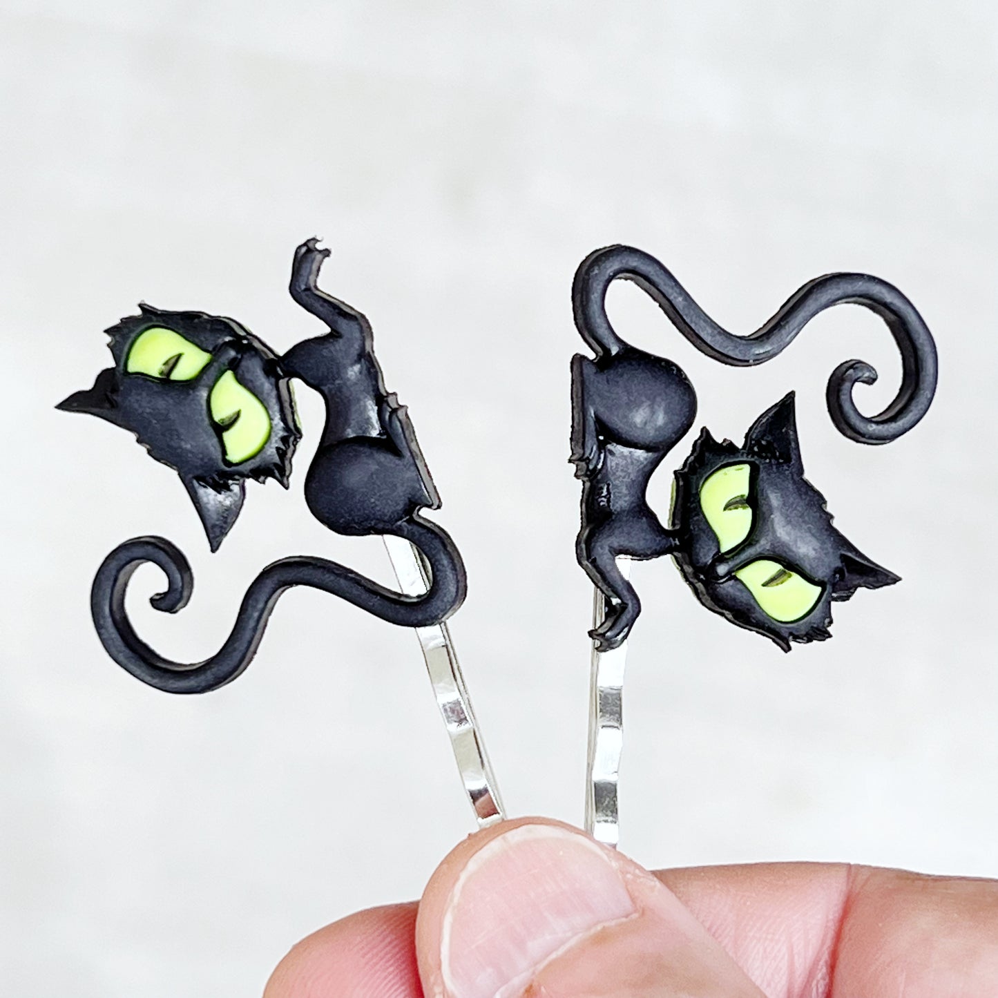 Green Halloween Black Spooky Cat Hair Pins