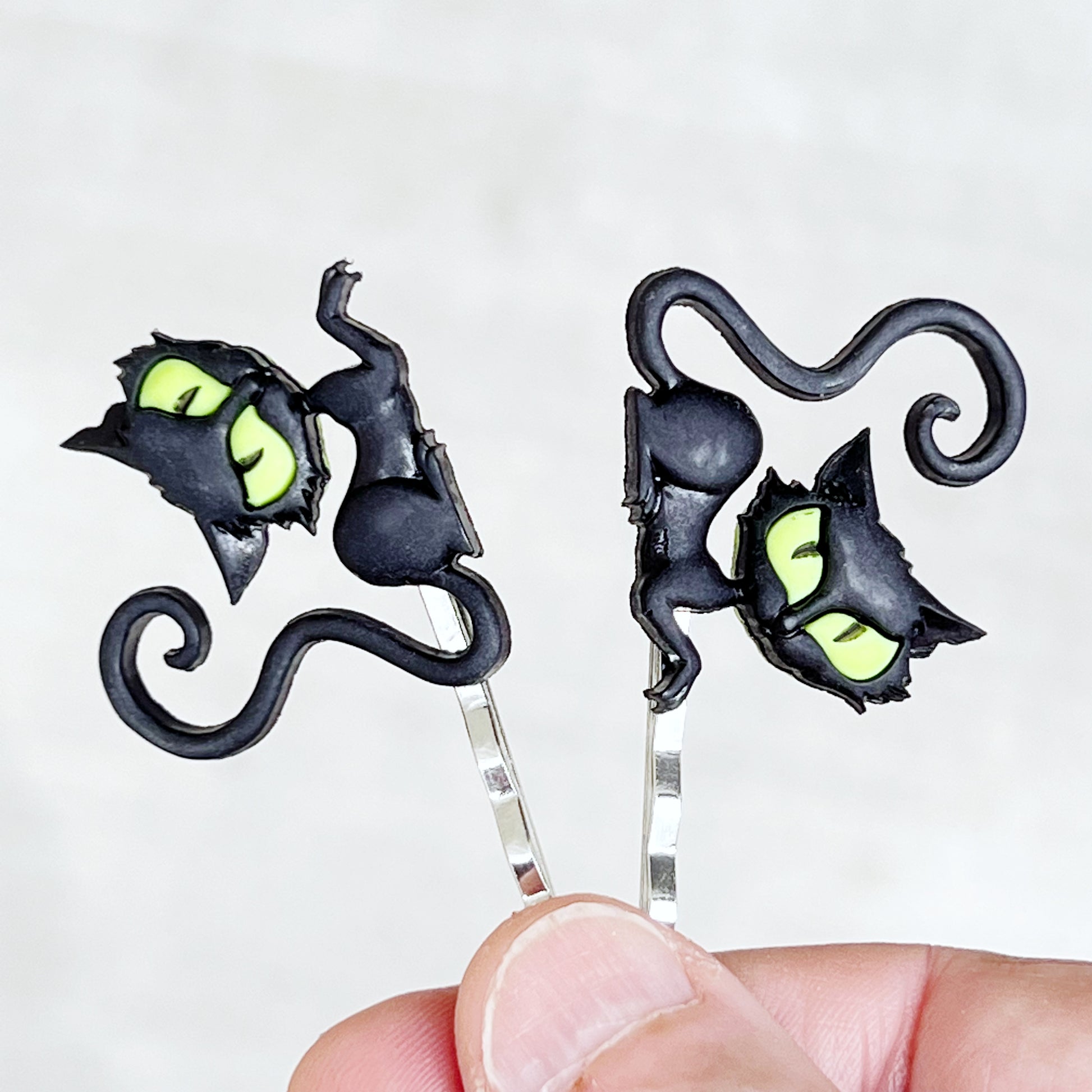 Green Halloween Black Spooky Cat Hair Pins