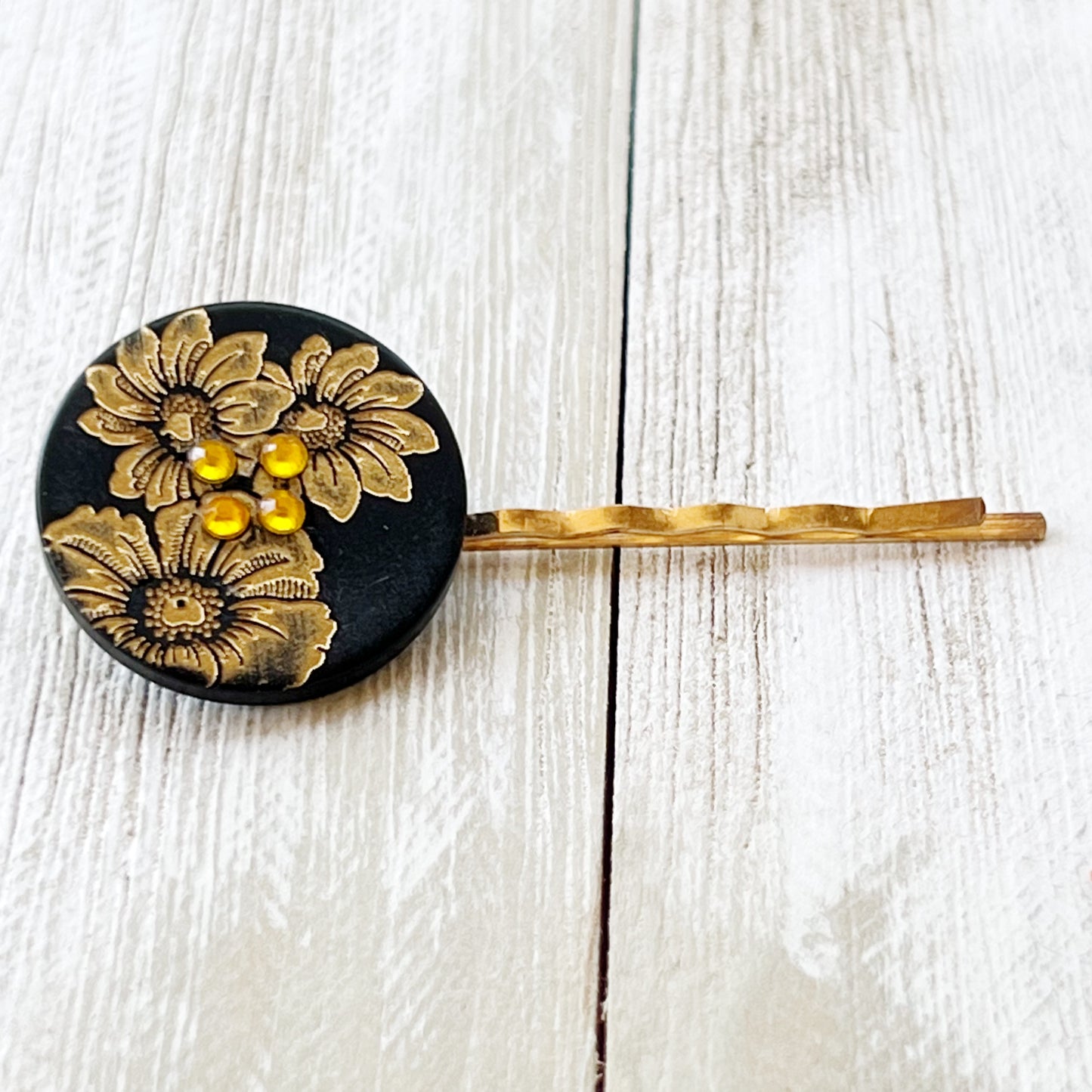 Black & Gold Sunflower Gold Bobby Pin - Elegant Floral Hair Accessory