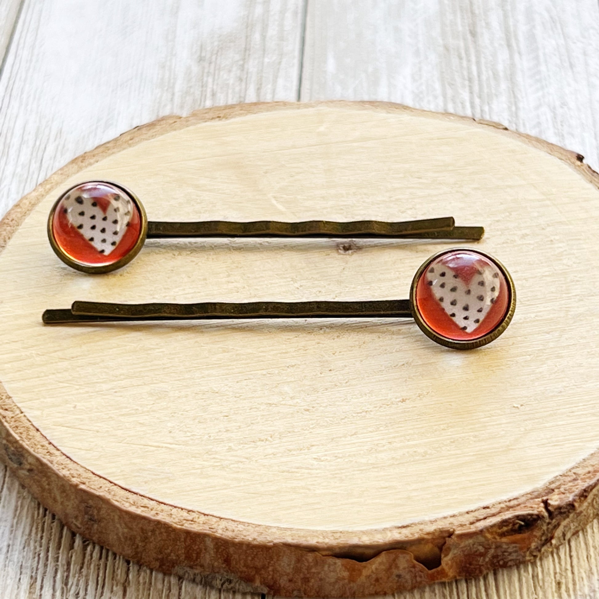 Red and White Heart Black Polka Dot Hair Pins