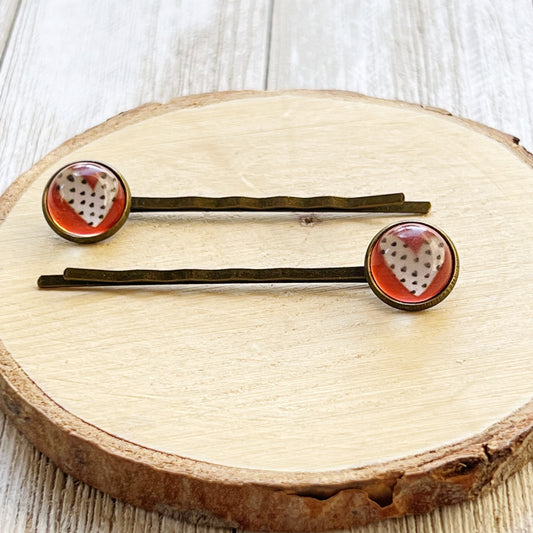 Red and White Heart Black Polka Dot Hair Pins