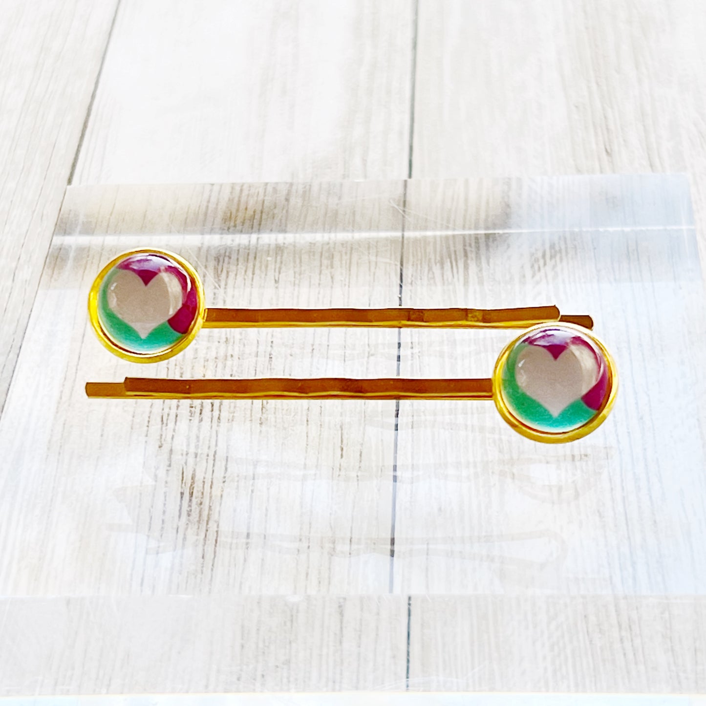 White, Purple and Teal Heart Hair Pins
