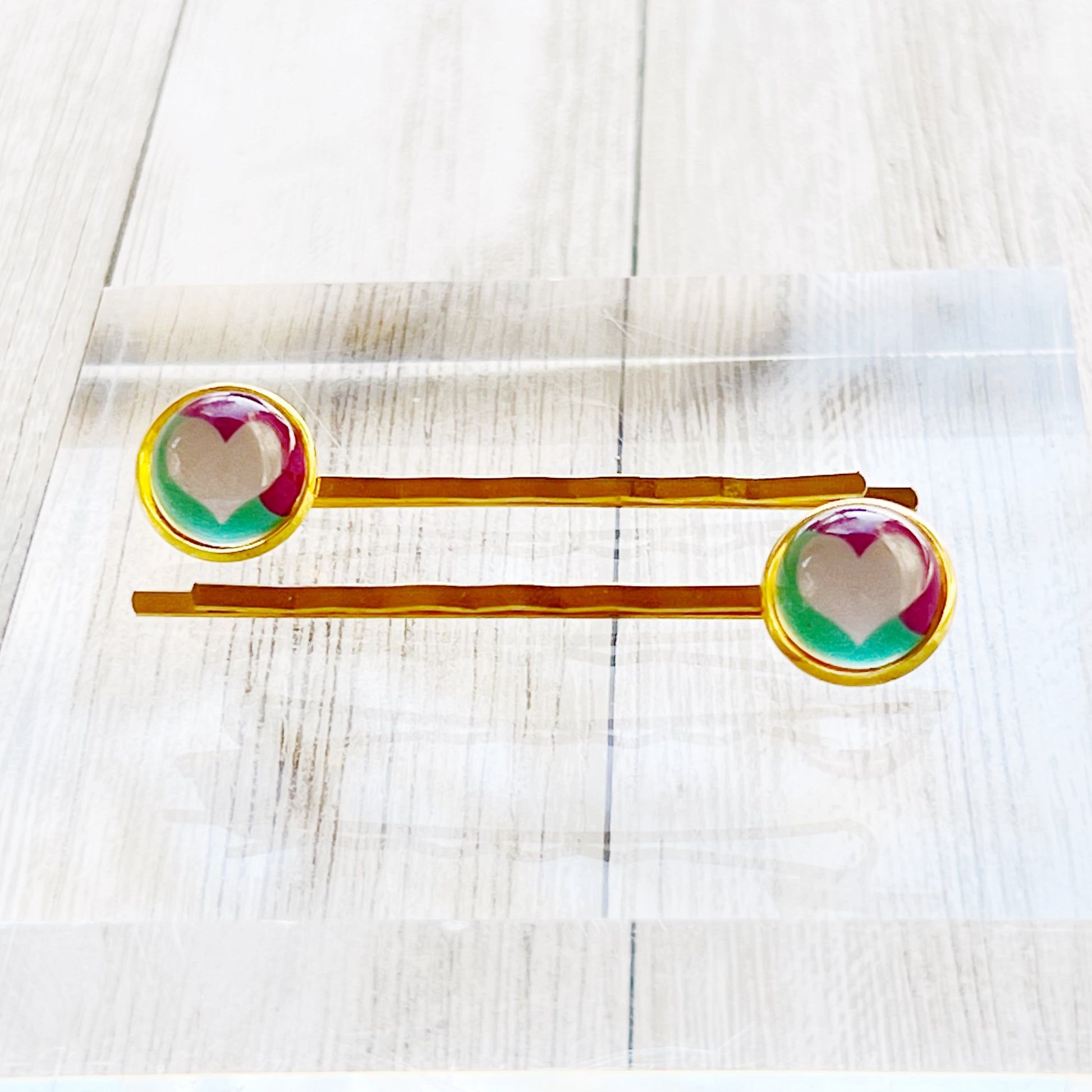 White, Purple and Teal Heart Hair Pins