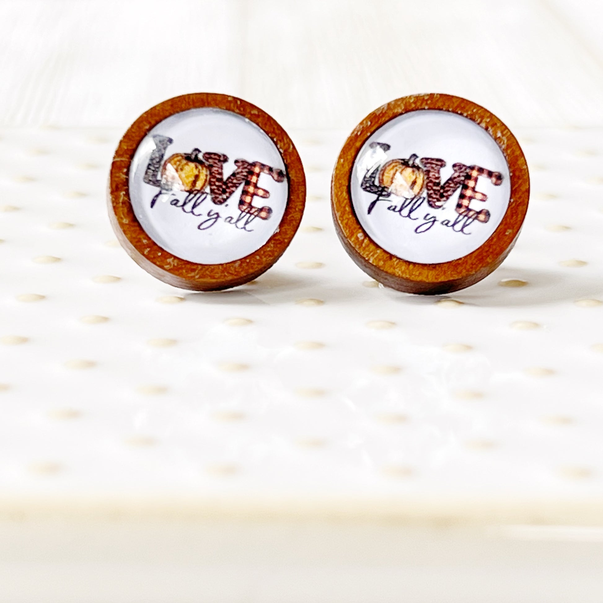 Love Fall Y’all Pumpkin Wood Stud Earrings - Festive & Stylish Accessories