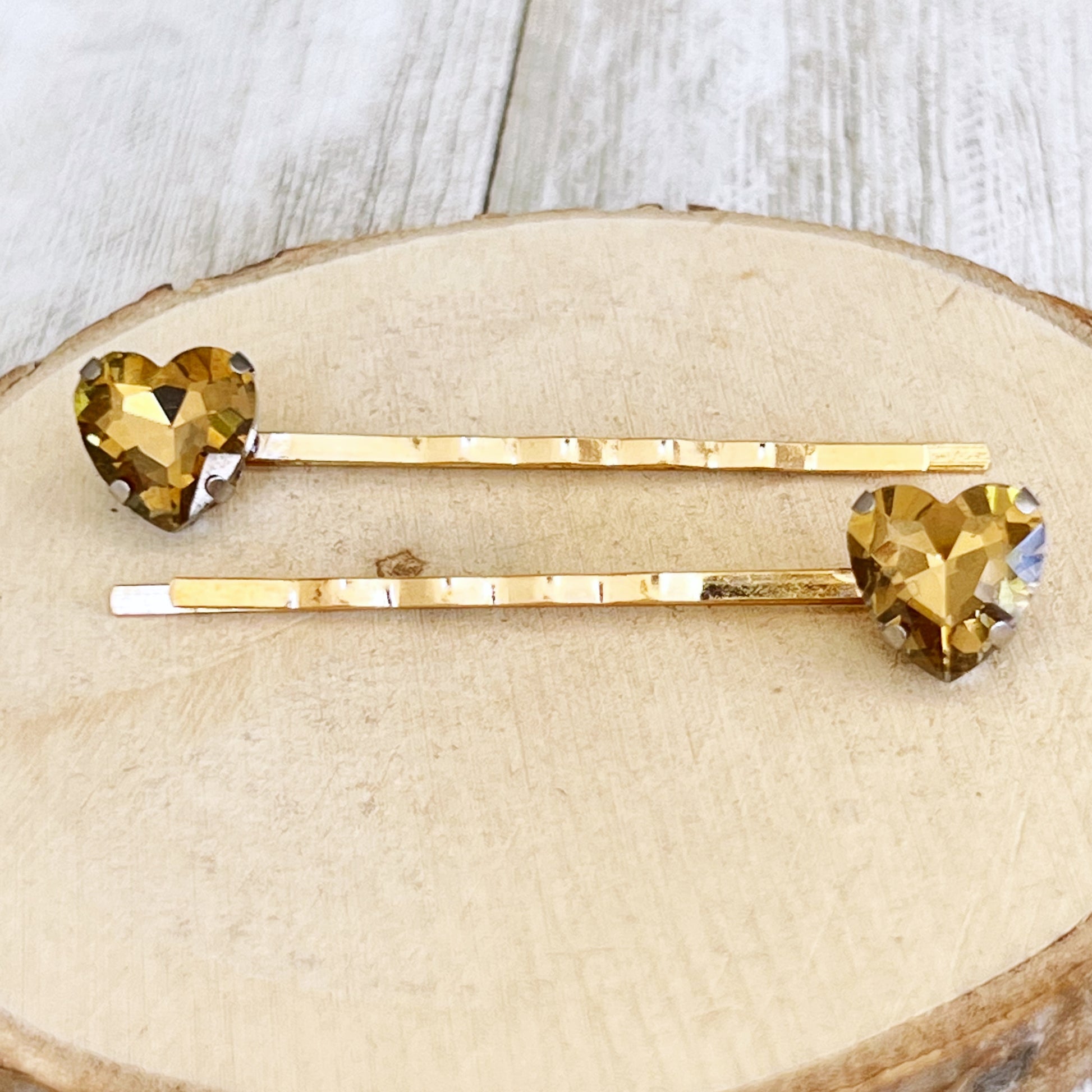 Gold Rhinestone Heart Hair Pins - Elegant & Glamorous Accessories