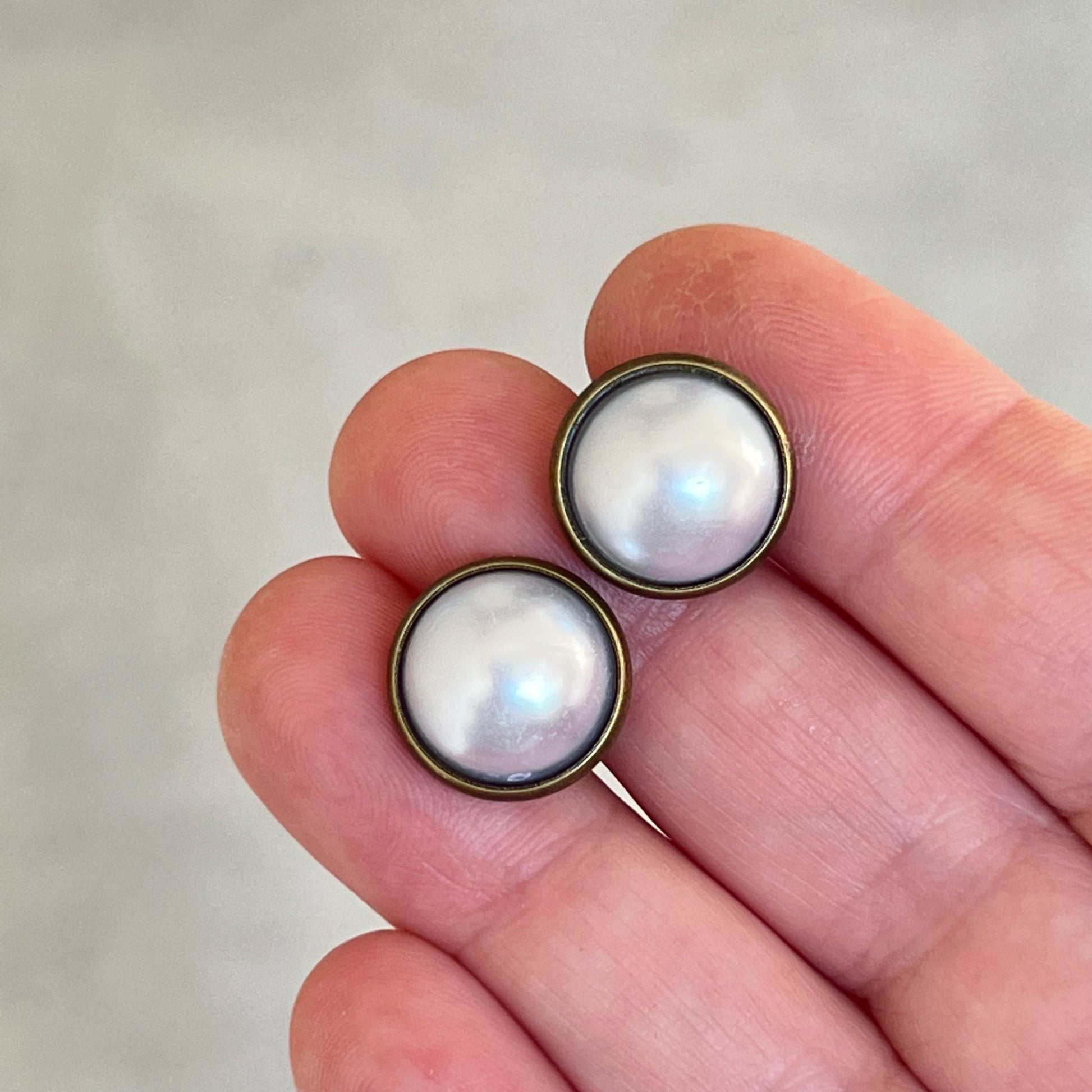 Silver White Pearl Earrings Studs, Stainless Steel Earrings, Boho Earrings, Bridesmaid Earrings, Mens Earrings Stud, Unique Earring
