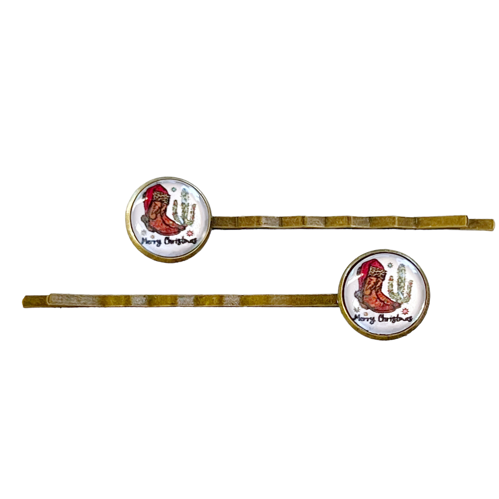 Cowboy Boots & Cactus Christmas Hair Pins - Festive Western-Inspired Accessories
