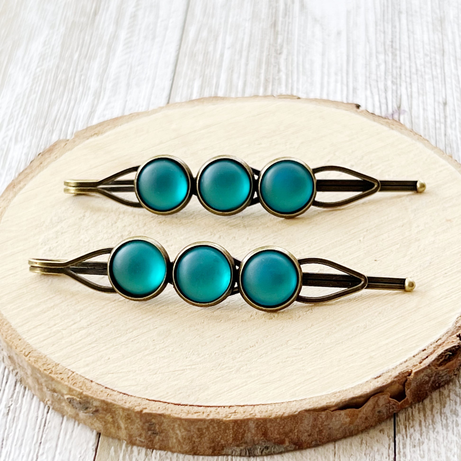 Satin Blue Rhinestone Hair Pins