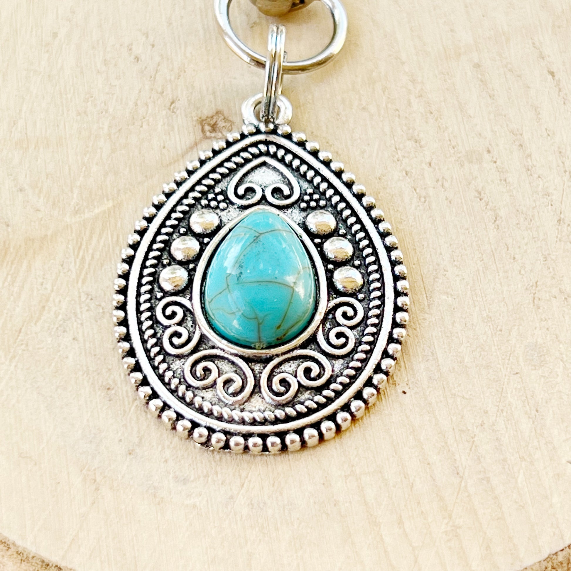 Turquoise Western Zipper Pull Handbag Keychain Charm - Stylish Western-Inspired Accessory