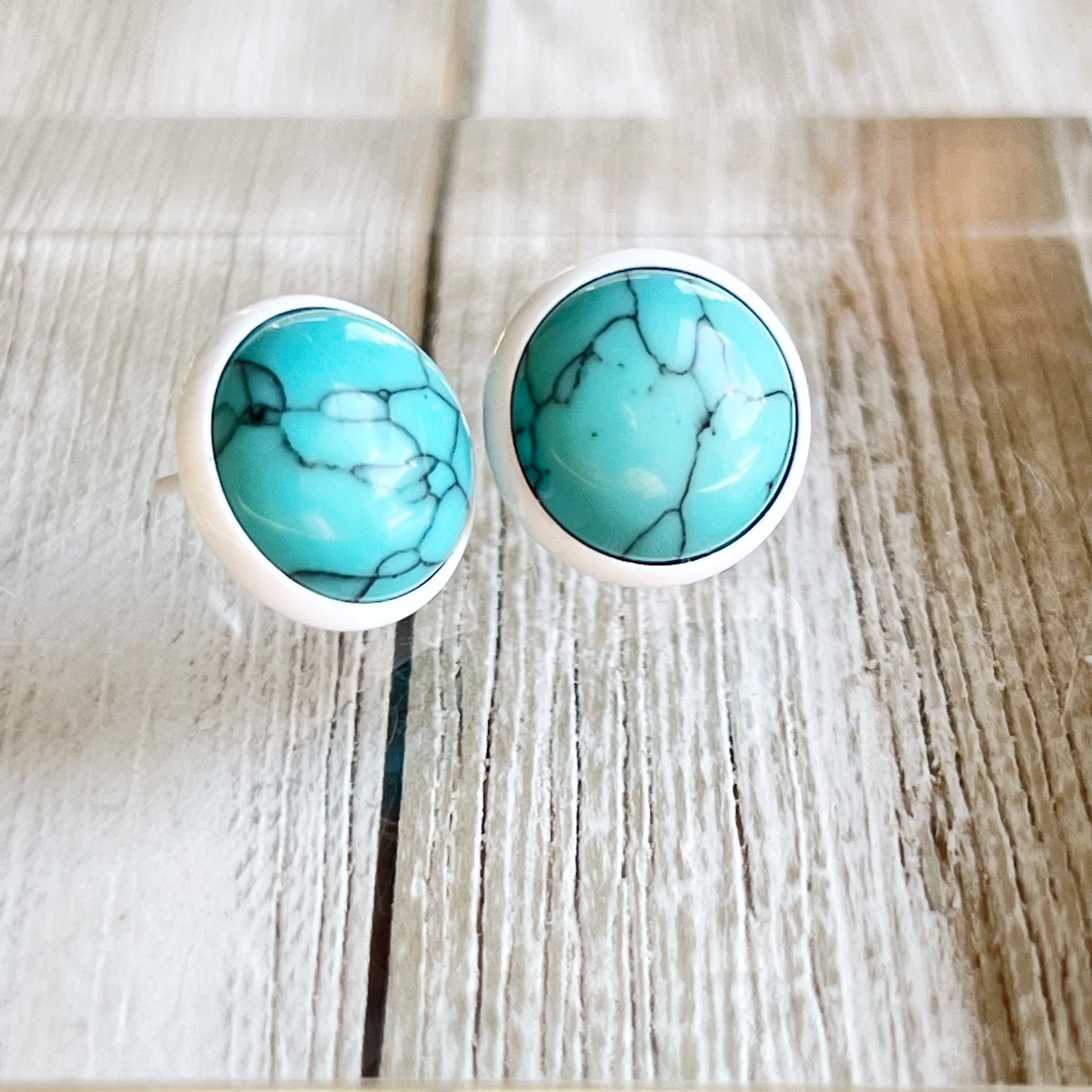 Turquoise 12mm White Stud Earrings