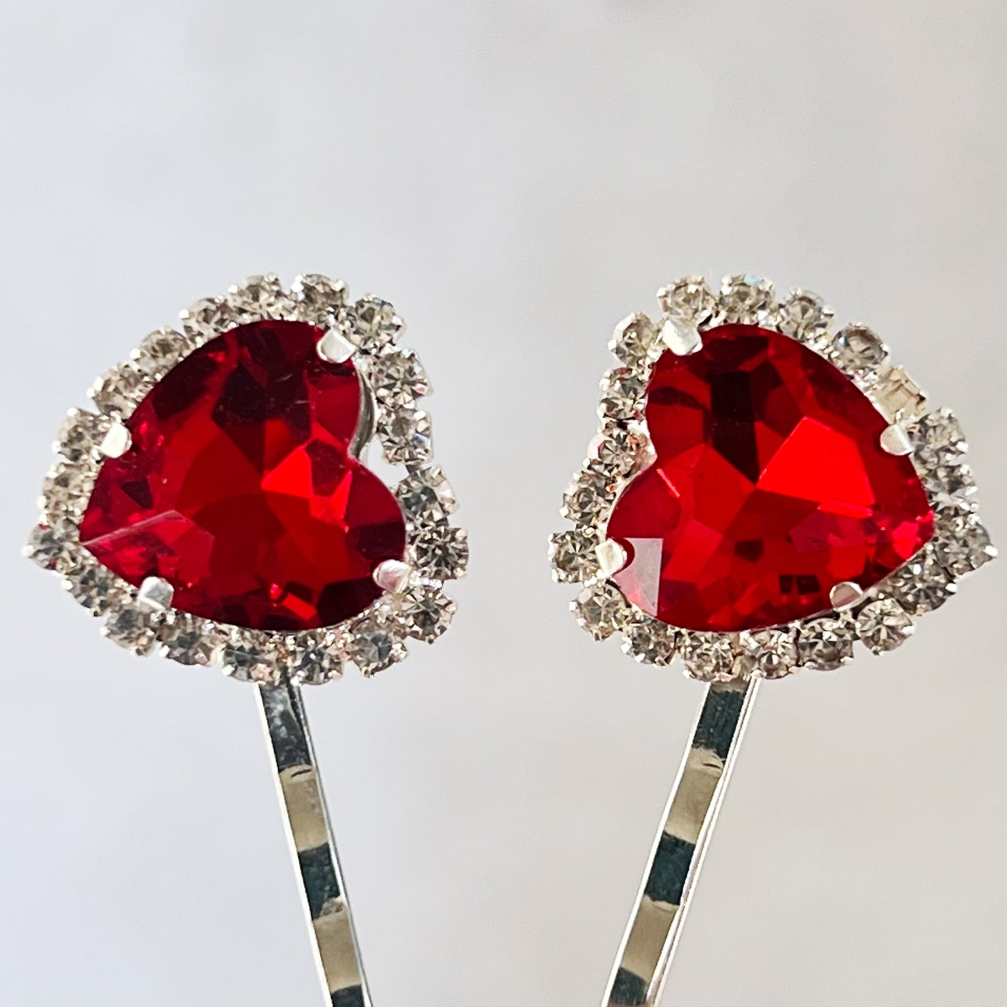 Red Rhinestone Heart Hair Pins