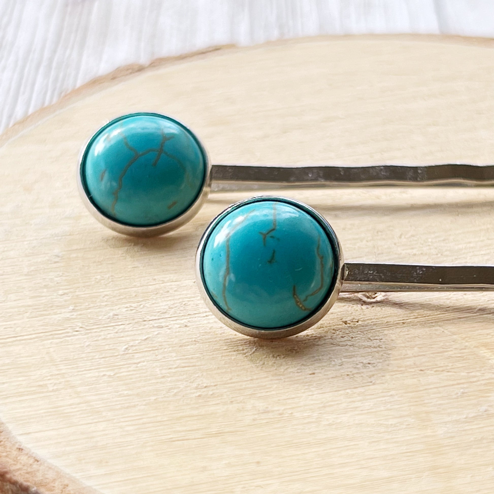 Turquoise Hair Pins - Western Cowgirl Decorative Brass Bobby Pins, Women's Southwestern Hair Accessories